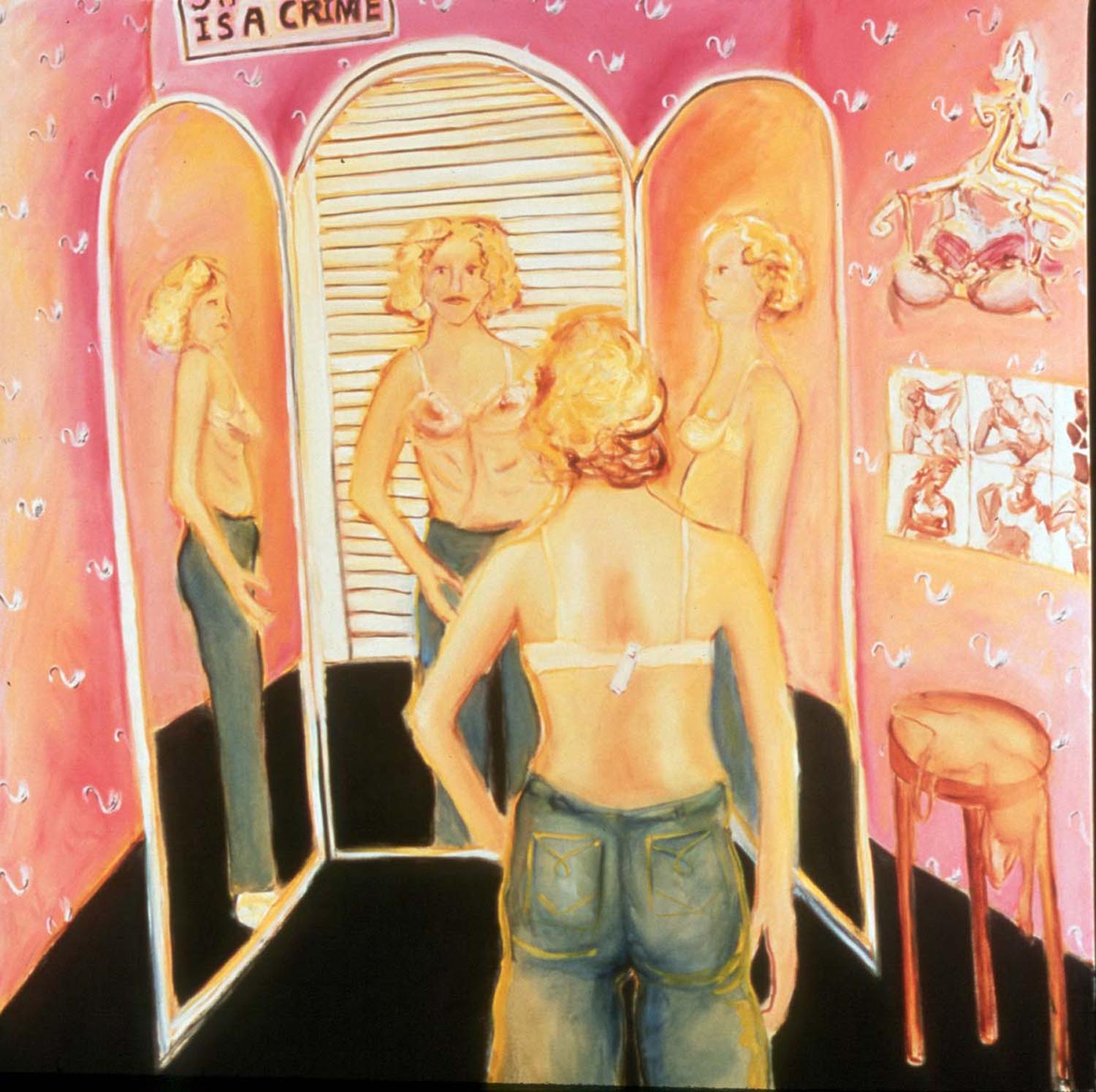 Trying on Bras, oil on canvas, 66” x 66”,1988