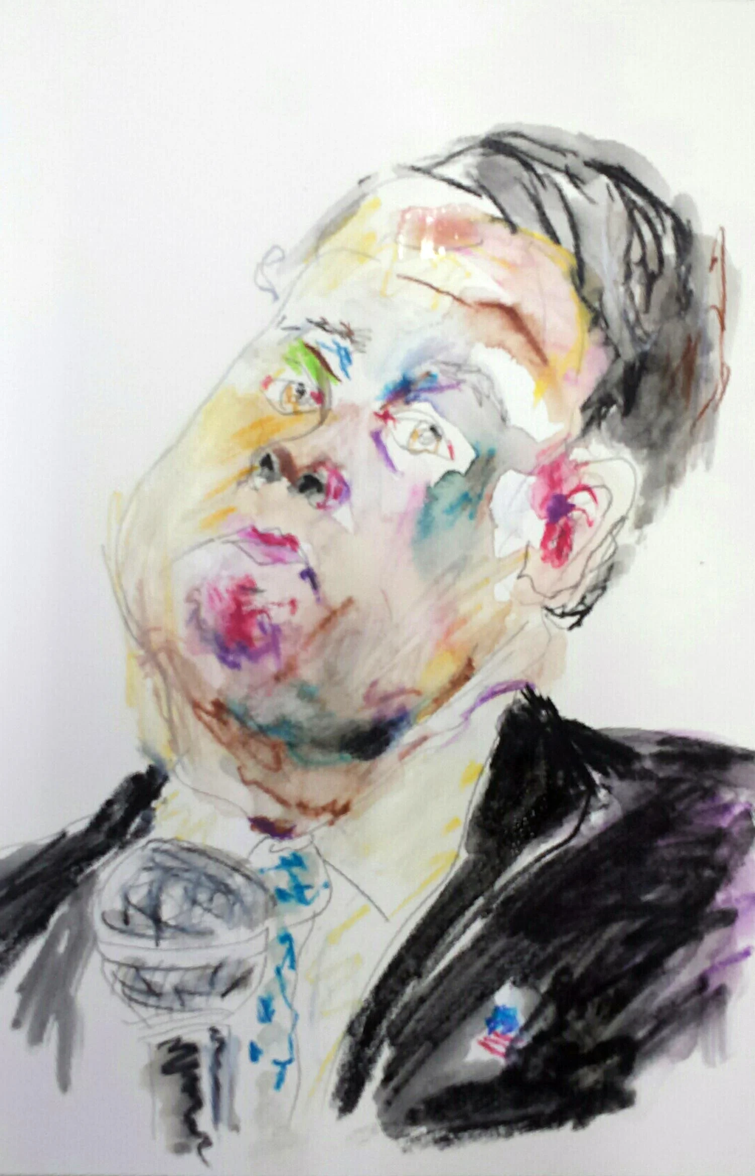 Chris Christie, mixed-media on paper, 12" x 9" 2015