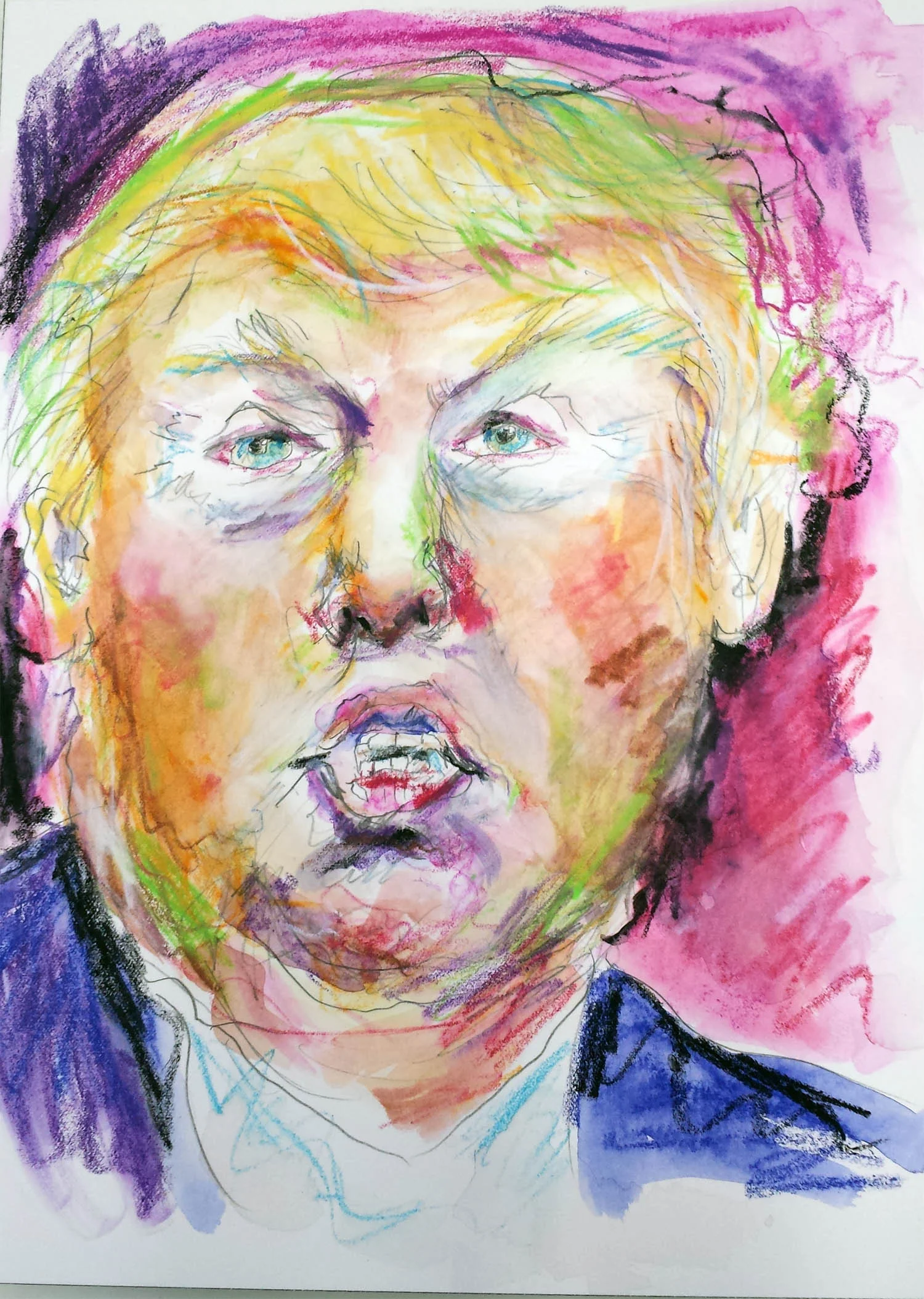 Donald Trump, mixed-media on Arches paper, 12" x 9" 2015
