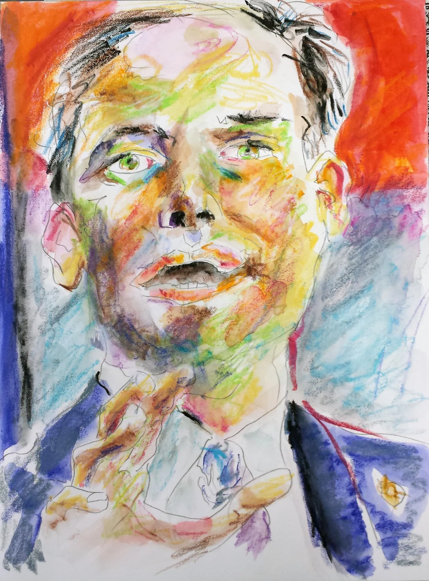 Marco Rubio, mixed-media on Arches paper, 12" x 9" 2015