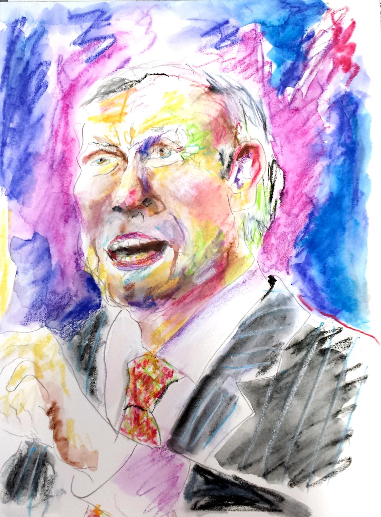 George Pataki, mixed-media on Arches paper, 12" x 9" 2015
