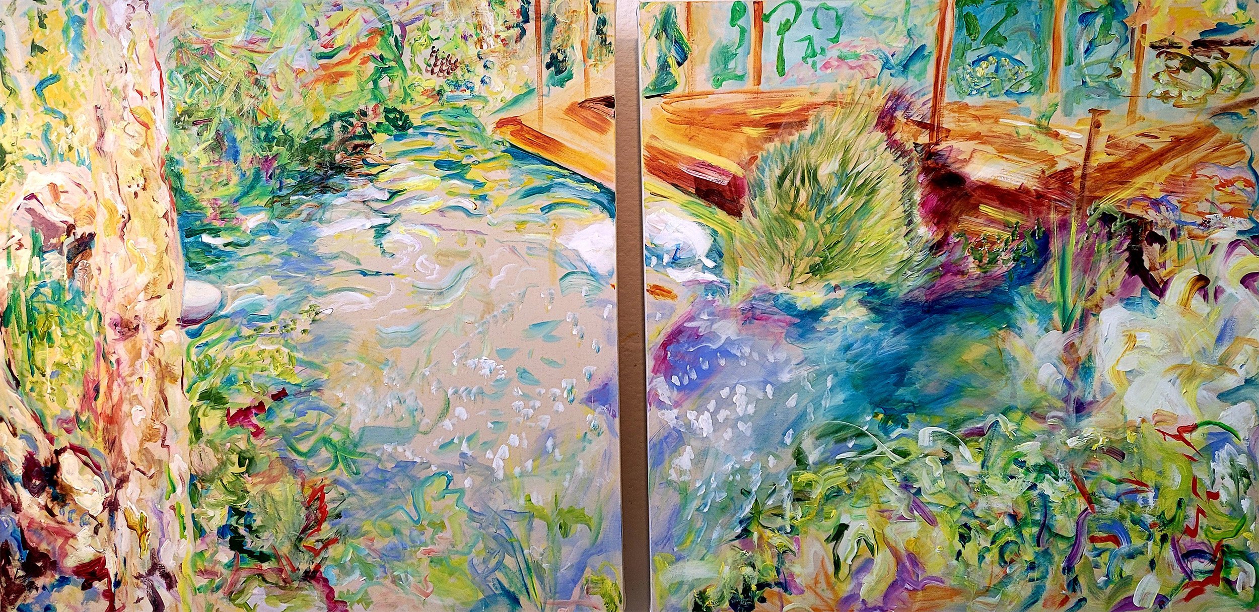 Japanese Tea Garden (diptych) acrylic on canvas each panel 48" x 48" 2022
