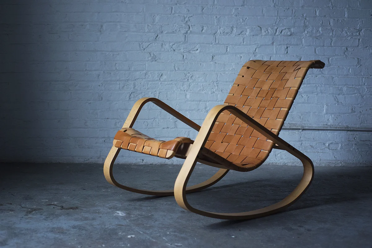 Woven Leather Rocking Chair by Luigi Crassevig