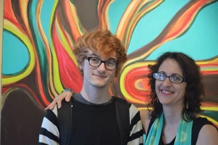 Artist and son Walden Booker with Tina Karagulian and Coral Flight at Intermezzo Gallery . Photograph by artist Nakita Bickle.