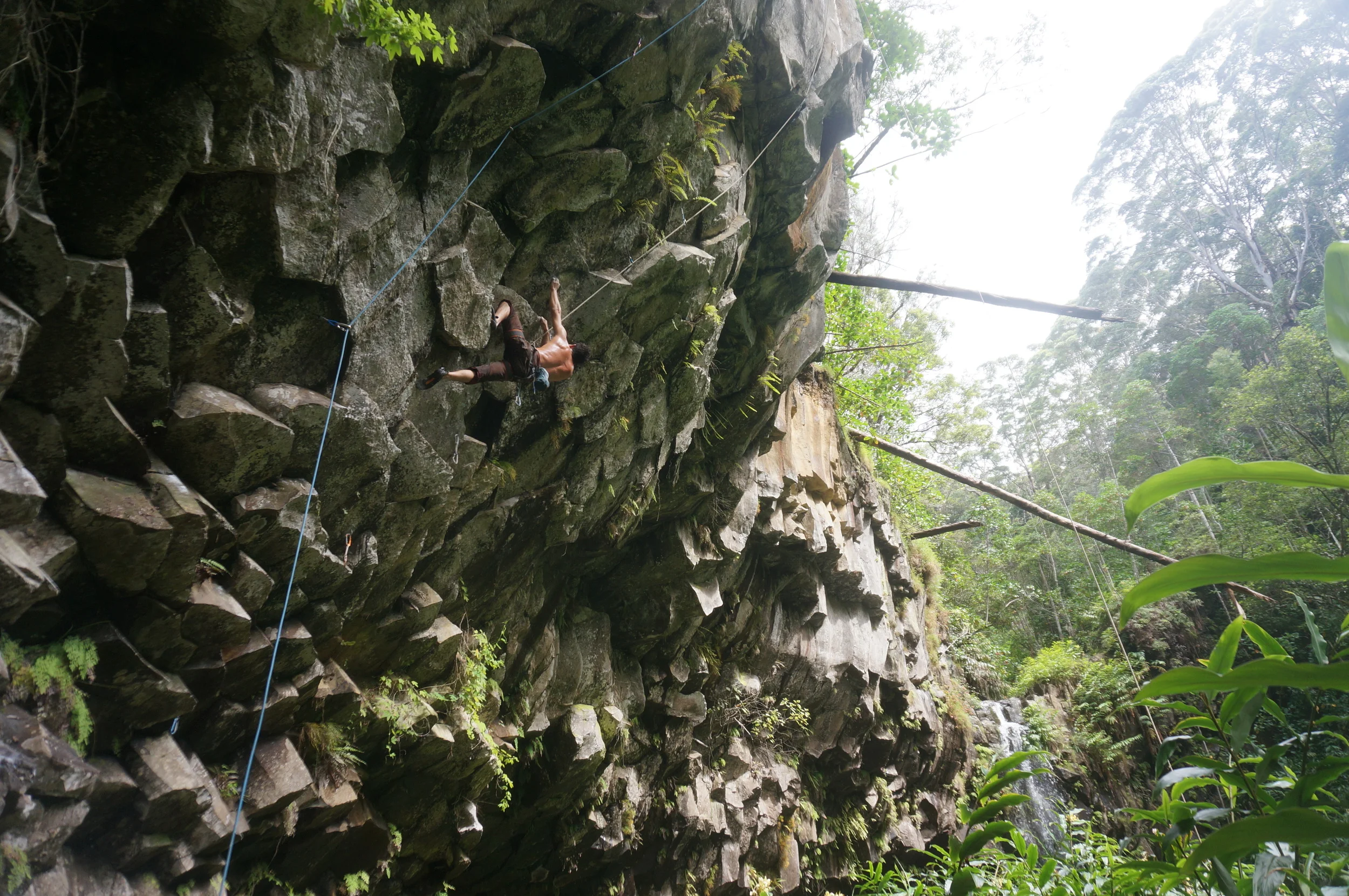 Oct 2015: Feeling out Jeff Jackson's 'Makawao Pig Hunt' (5.13d) on TR, cause it was wet (it's always wet!). PC: Kurtis Loo