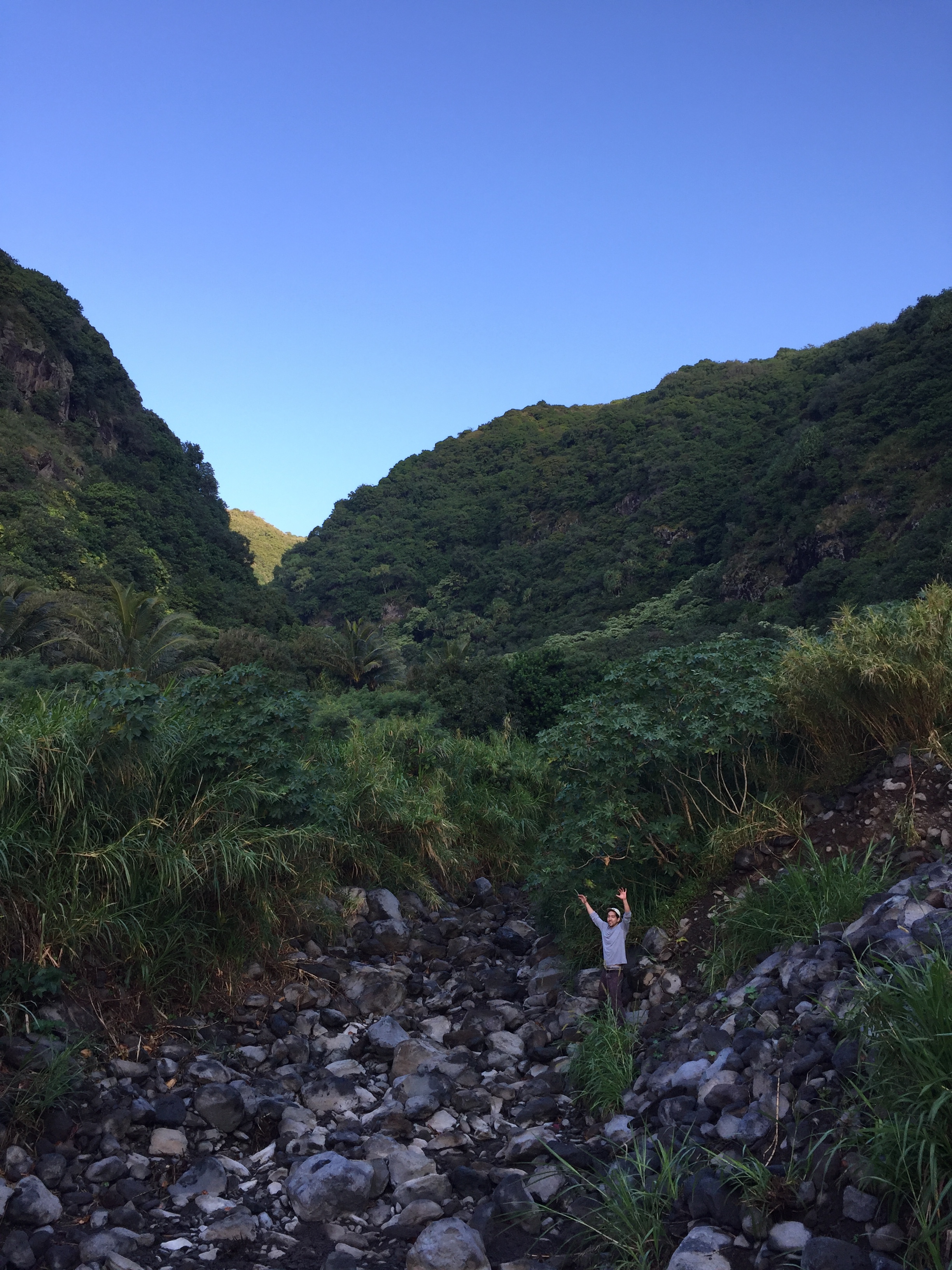 Jan 2015: One of my favorite memories was this day when Anthony and I ran up two valleys, picked up a hitchhiking hippy on his way to Hana (Keagan), checked out a sea arch, cleaned and climbed a boulder, and sport climbed. PC: Anthony