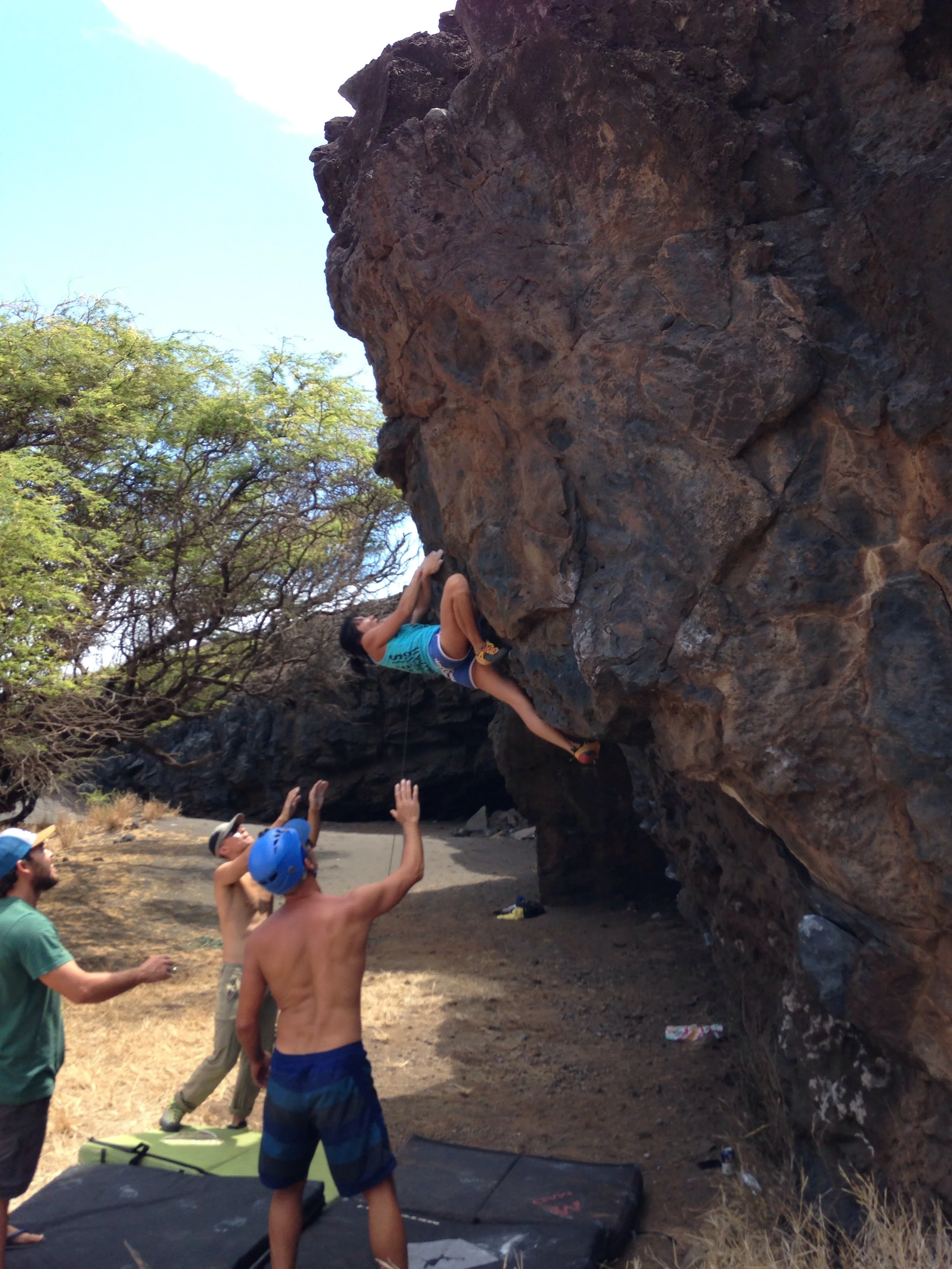 Wai Yi on a fun V4ish arête a stone's throw from Piilani highway near PK. PC: Matt