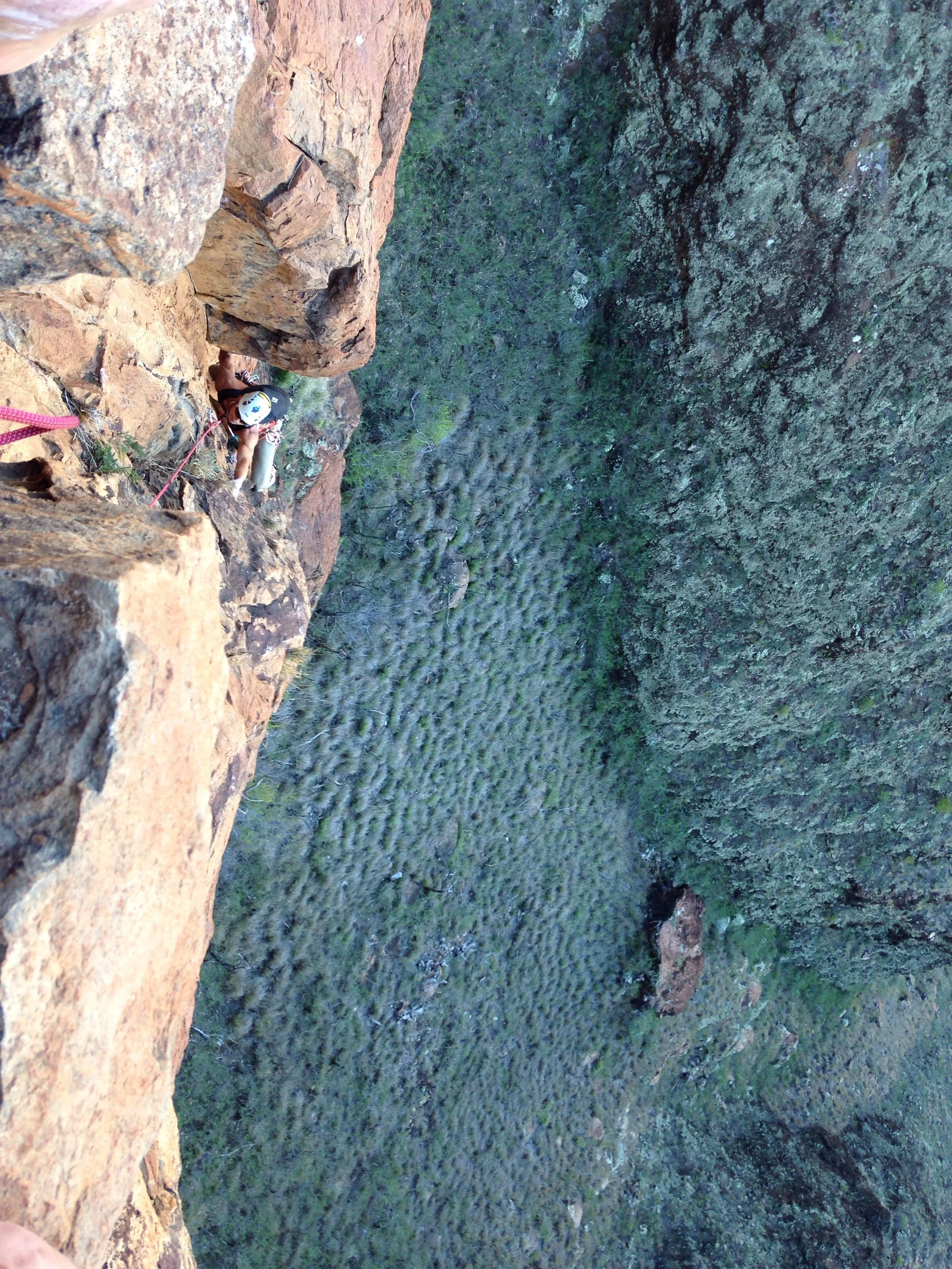 Duc coming up pitch 2, one of the longer ones at around 100' (5.11).
