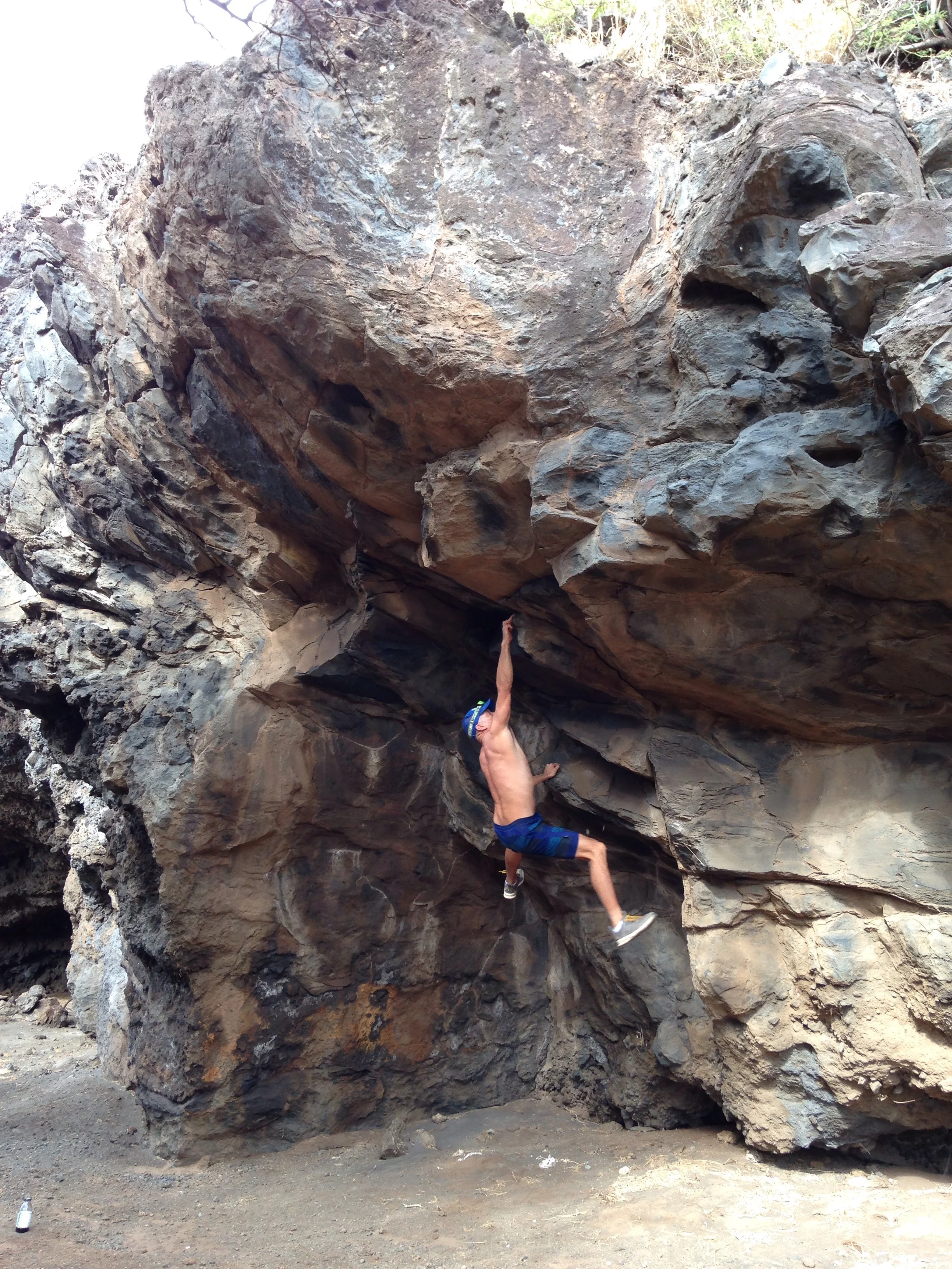 Mar 2016: Anthony going for the padless approach shoe ascent of a tall scary one. PC: Matt