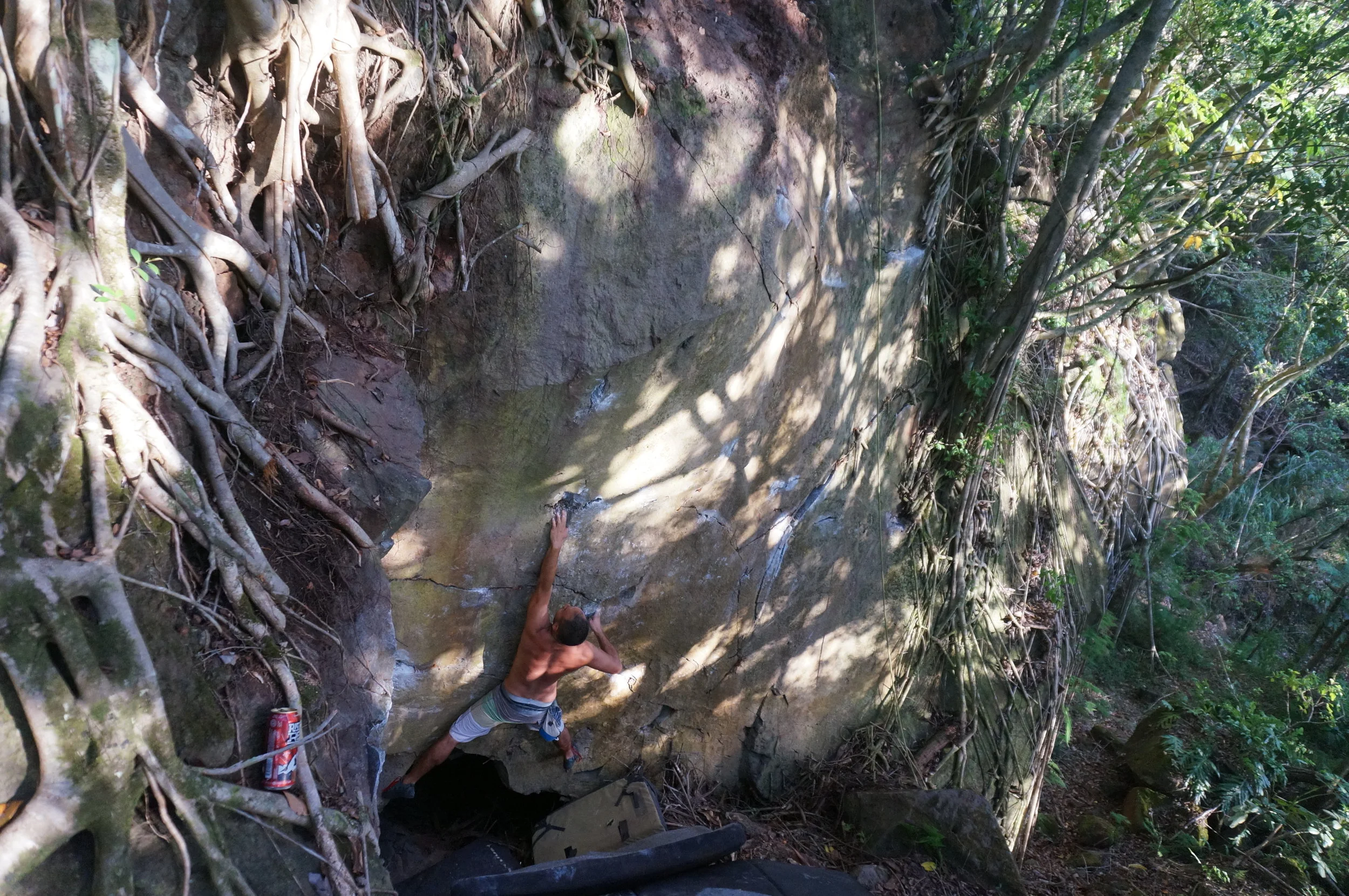 Mike Kong getting going on Tropical Parasite (V9). PC: Matt Lutey
