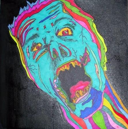 SKITTLE ZOMBIE / sharpie, prismacolor marker, and ink on bristol paper / 10x10