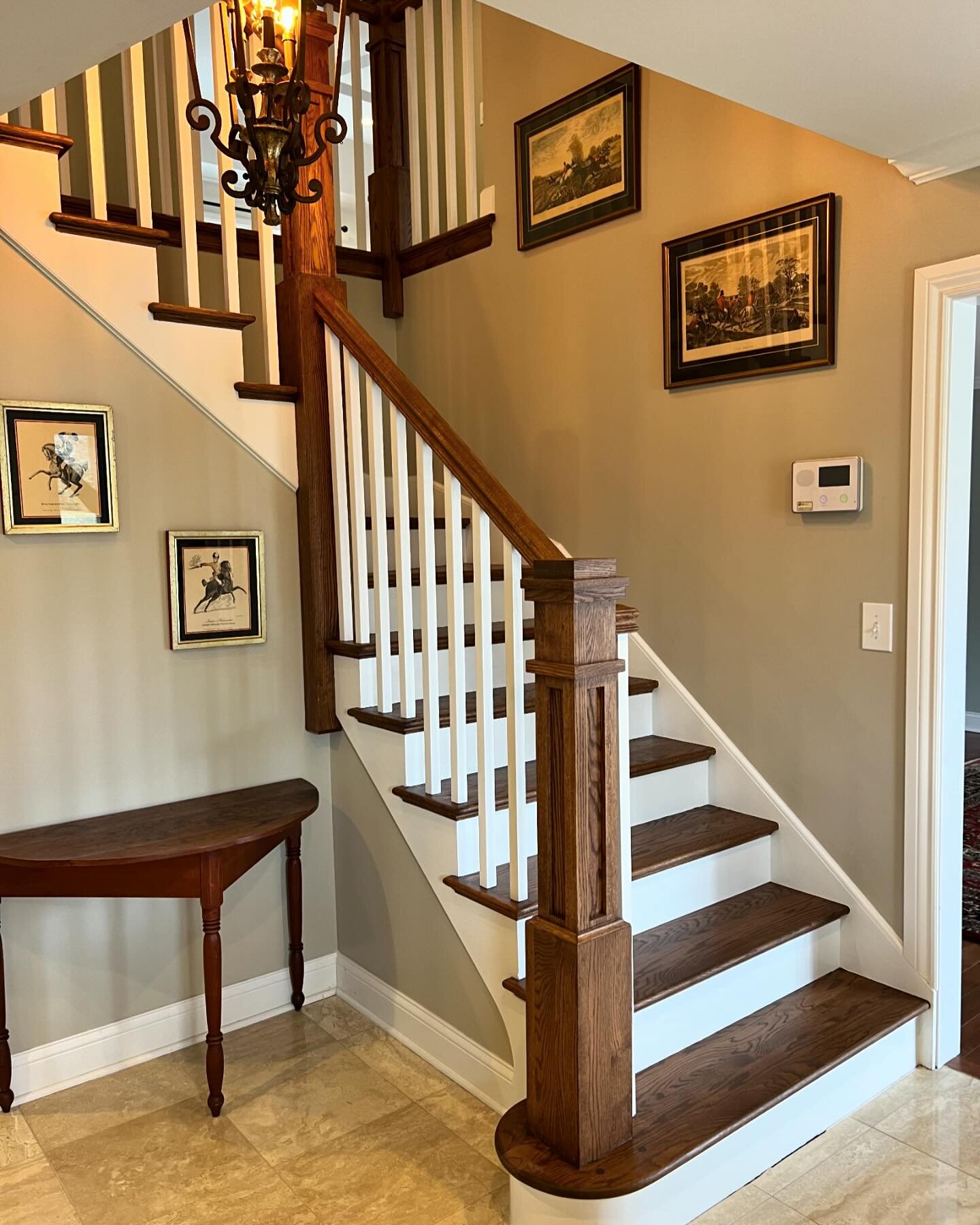 Beautiful project all wrapped up. Brand new railings, and brand new floors everywhere! We managed to save the old crappy black painted stair treads and just refinish them. They still came out looking brand new anyways! 

📧 hello@plushardwoodflooring