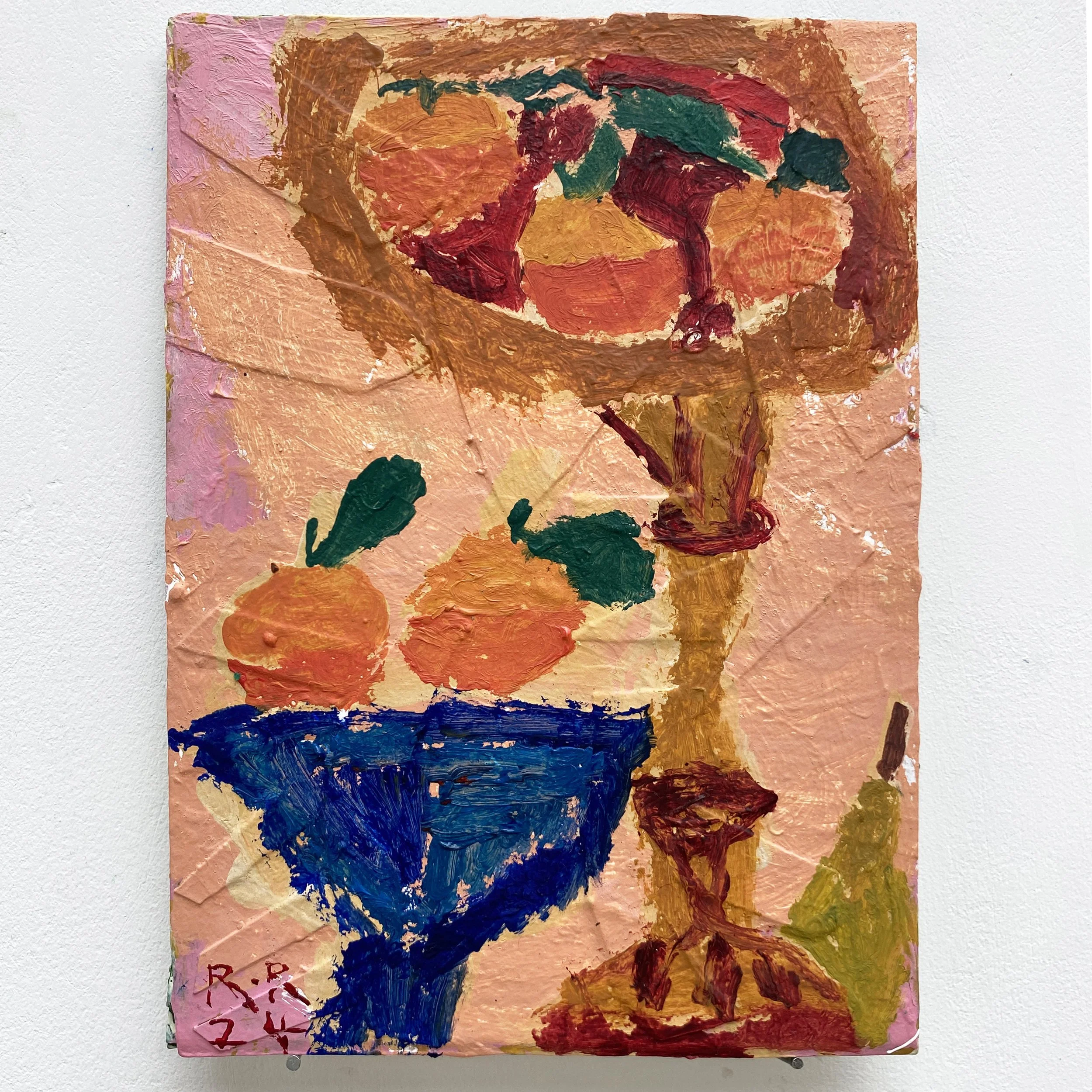 Two bowls of Tangerines and a pear on Peach Sq.jpg