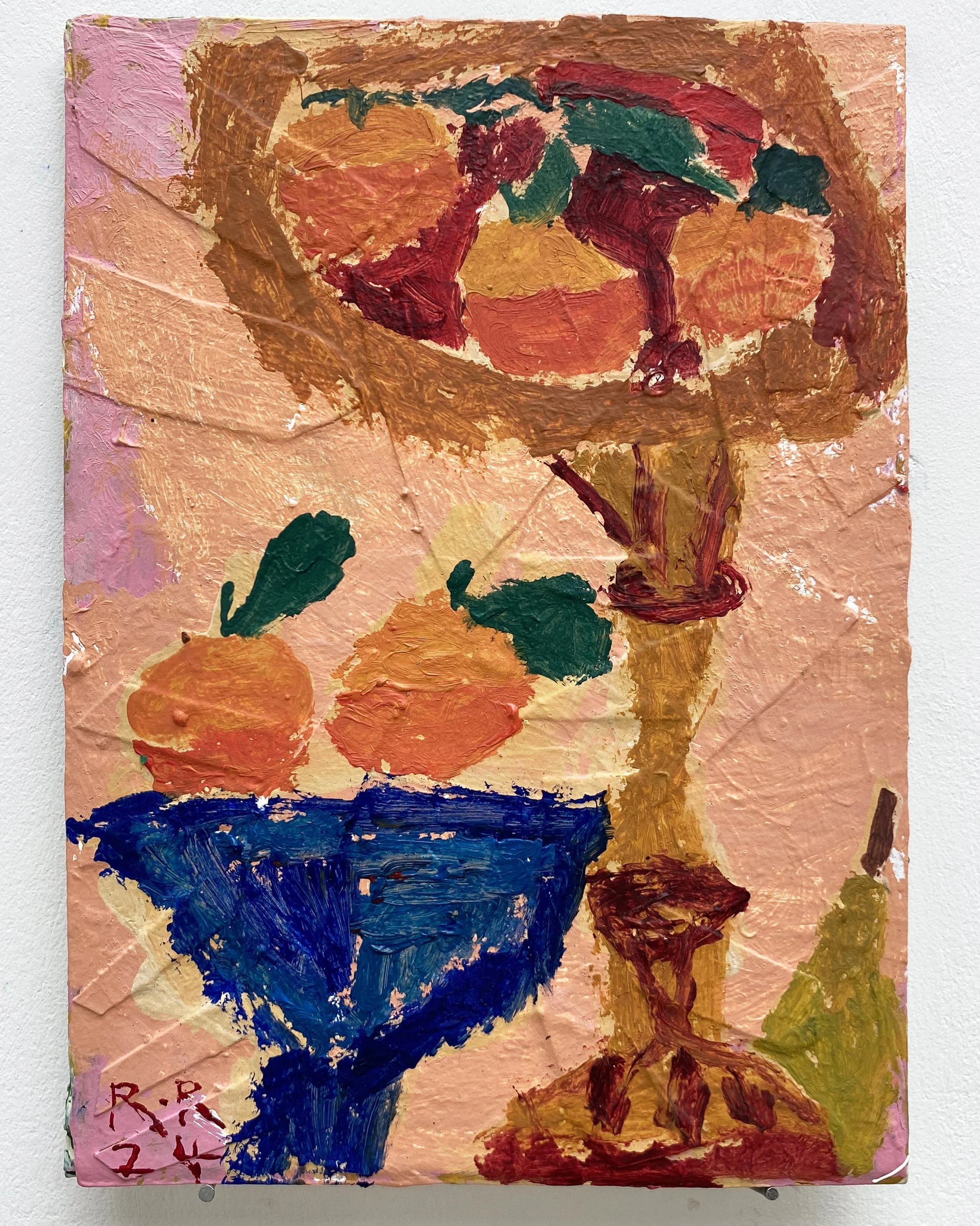 Two bowls of Tangerines and a pear on Peach 5x4.jpg