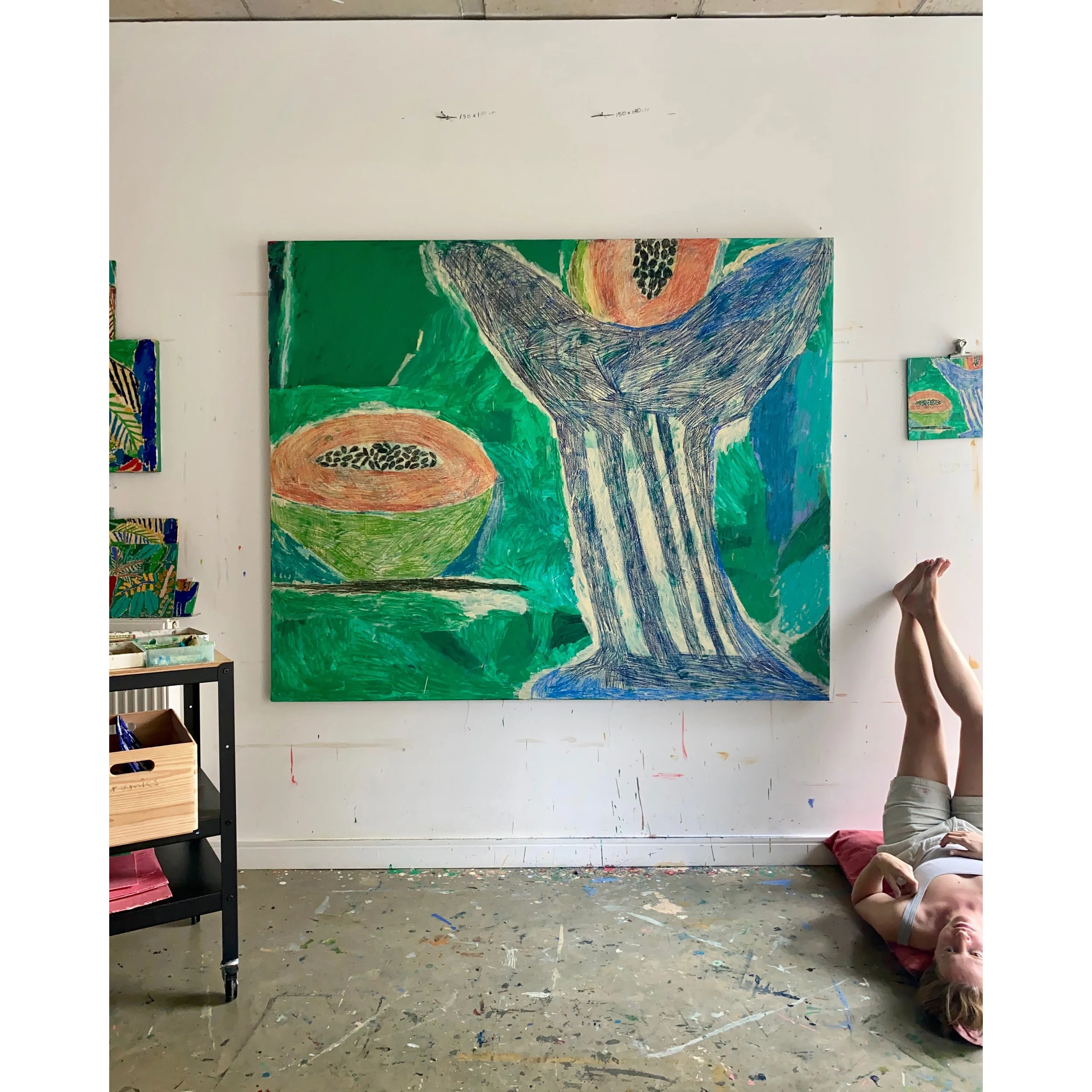 Papaya and Blue Bowl in a Room Sq.jpg