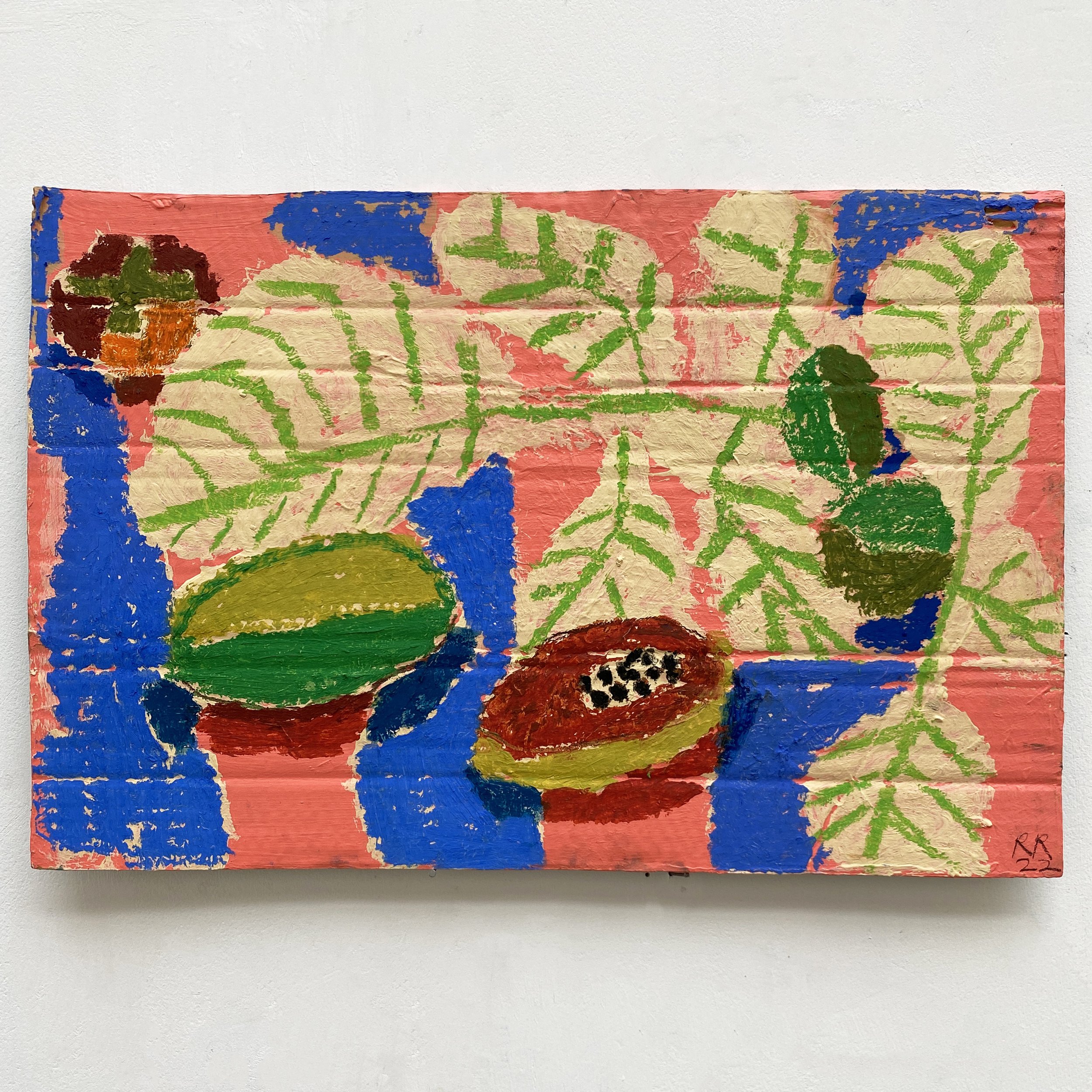 Papaya on Pink with Walnut Leaves.jpg