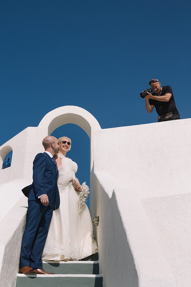 Apos (UC Wedding Films) in action filming on Santorini