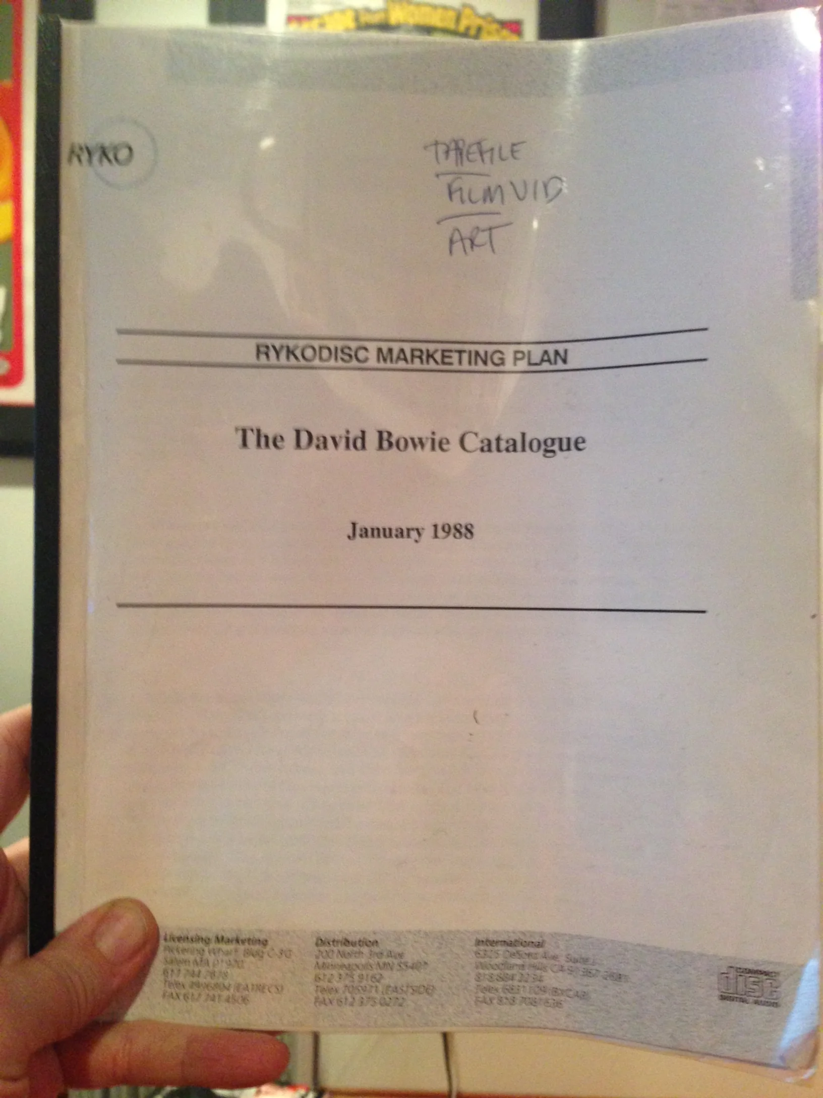 My original copy of the proposal. I think the scrawlings at the top were references to the various dbase files I created while cataloging the vault.