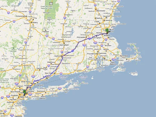 This is NOT the route I'd take (avoid 95 at all costs, if you take it you have to drive through..... Bridgeport, CT.