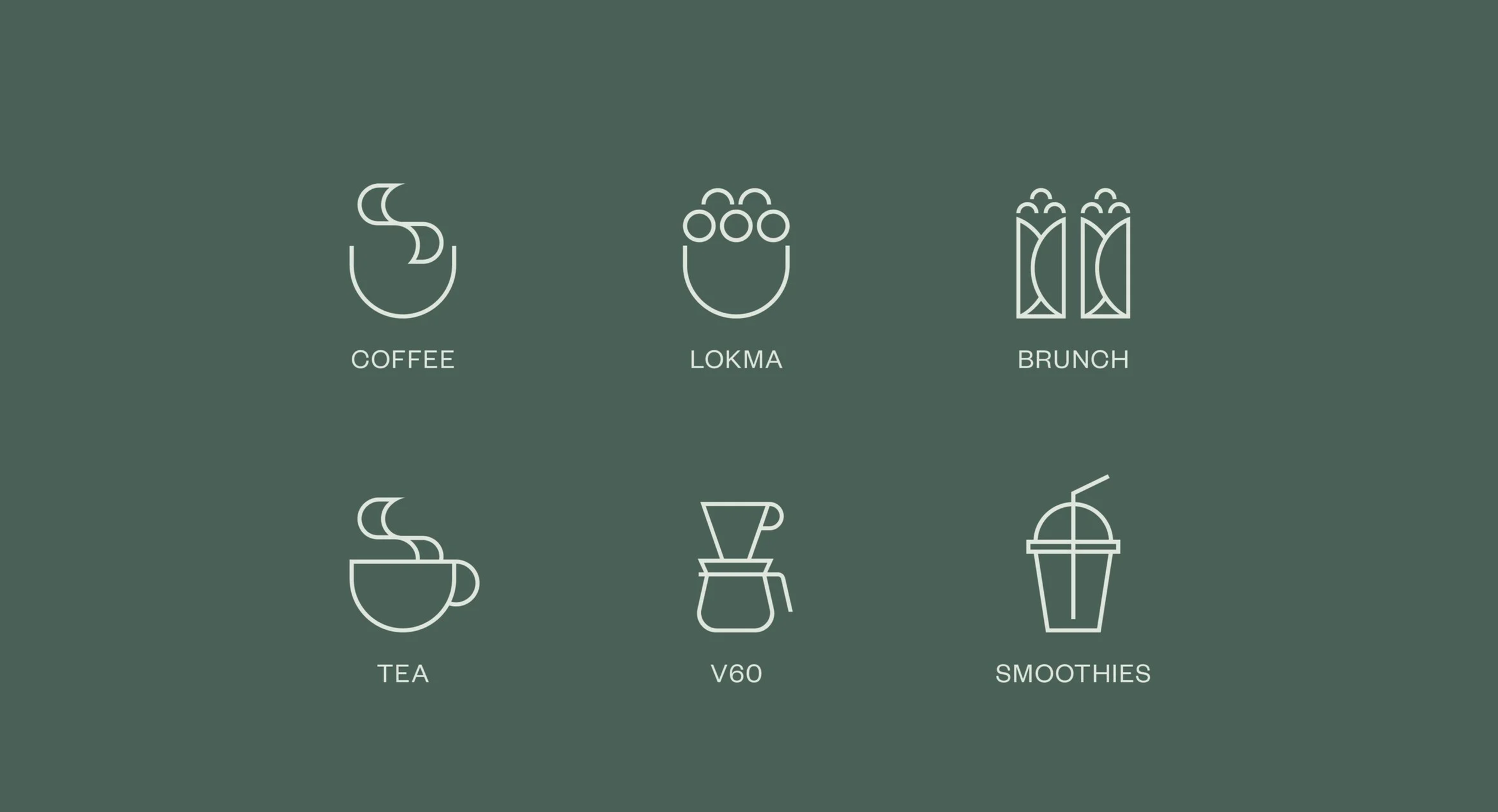Storyline Café brand identity design - brand board mockup on sage green background