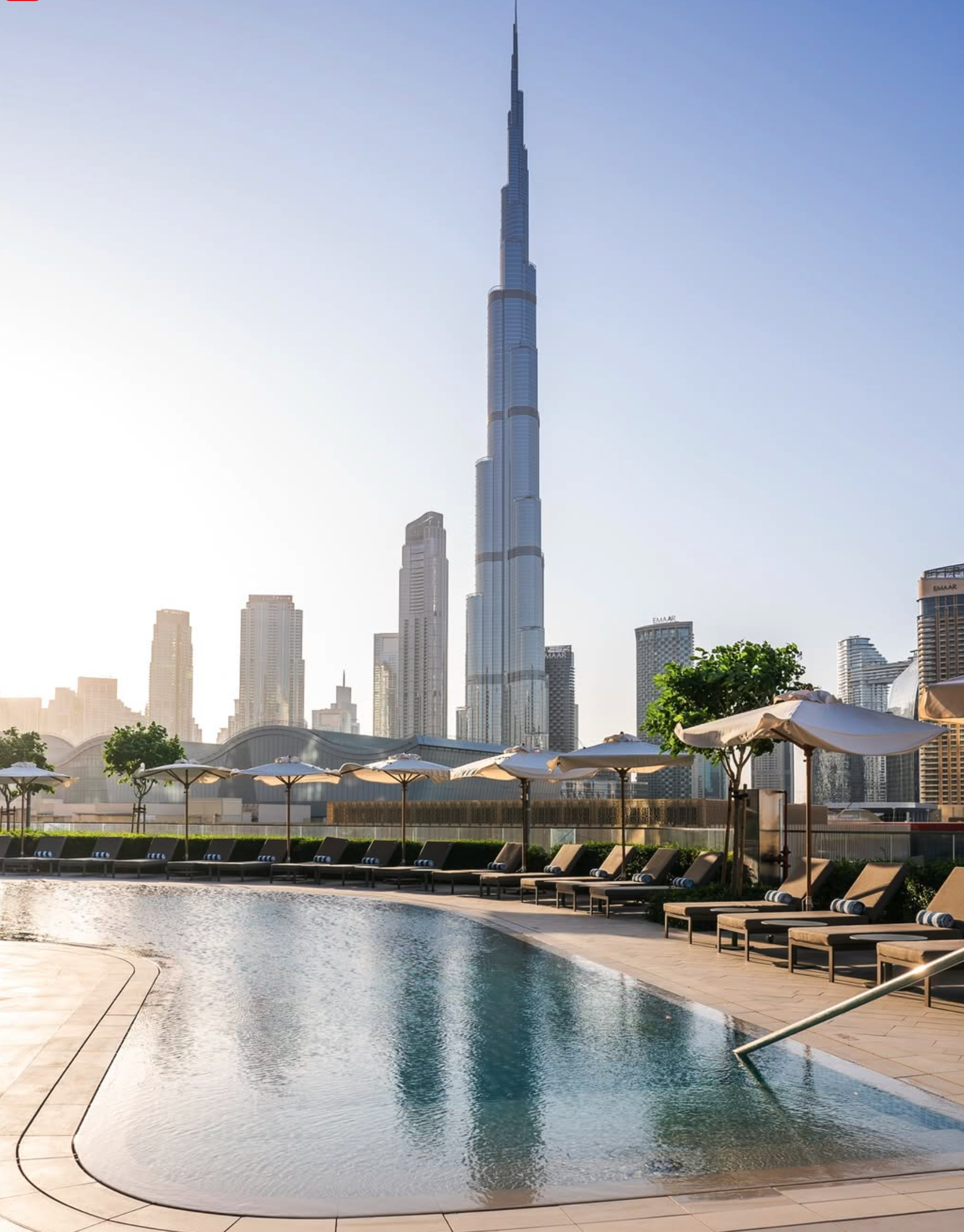 Vida Dubai Mall – Interior Design – rooftop pool terrace with Burj Khalifa and Dubai skyline views – Studio KKD