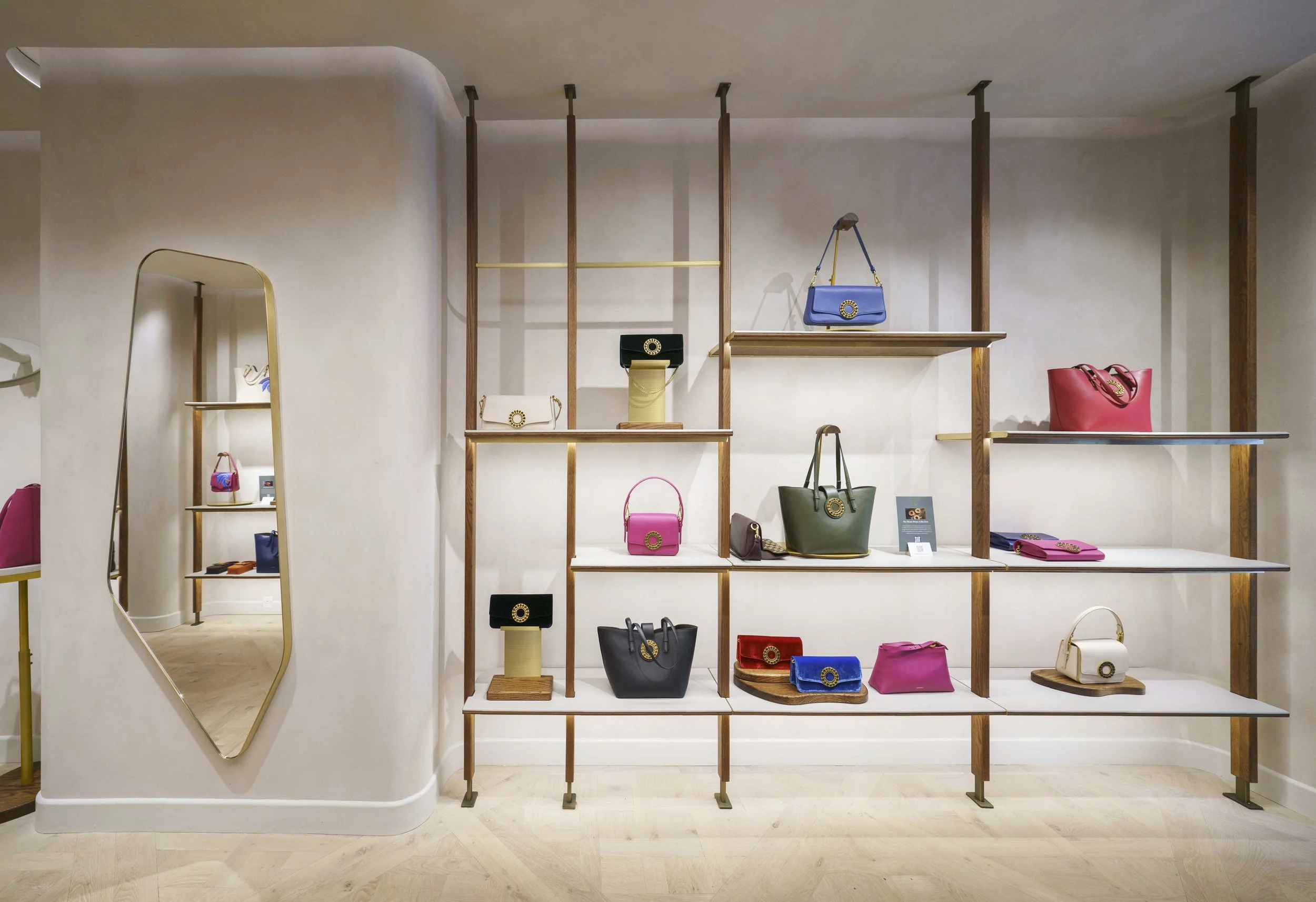 Aranyani luxury retail interior design - ground floor panoramic view in warm cream and beige