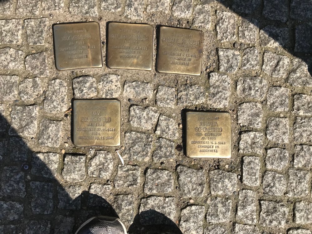  We saw many of the  “stumbling stones”  that originated in Berlin and are now in other European cities, including Amsterdam.  