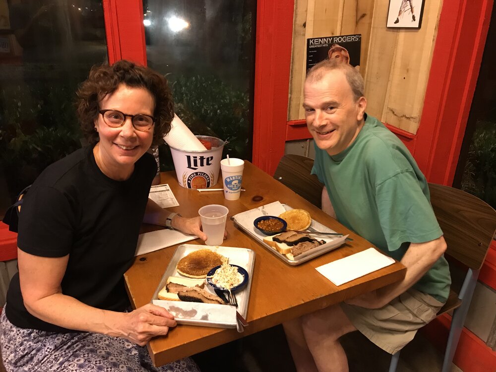  First night in Nashville, October 1. First plate of brisket as Nashville natives. When in Rome….P.S. Those are not pancakes on our plates. Those are cornbread hoecakes. Dorothy, we are not in Amsterdam anymore! 