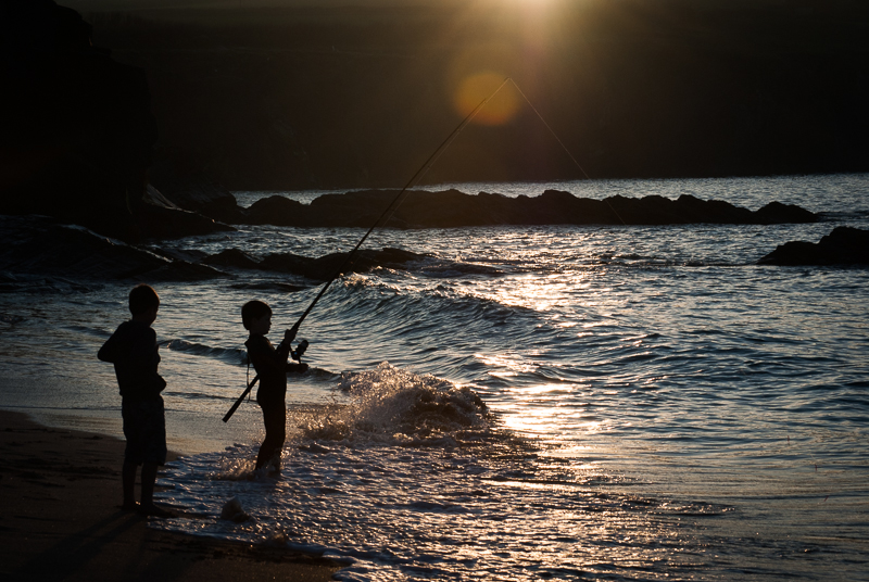 Fishing at sunset in Cornwall
