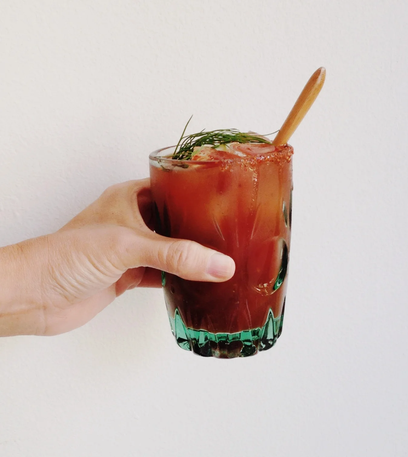 Umami Bloody Maria. With lime wedge, wet rim of glass and coat with Tajin (chili lime salt). 1 oz Vida or any high quality Mezcal + 3/4 tbs Mentsuyu (Japanese noodle sauce NOT soy) + 3/4 tbs Louisiana cocktail sauce. Mix. Serve over ice in rimmed glass. Garnish with fresh dill and slice of cucumber.