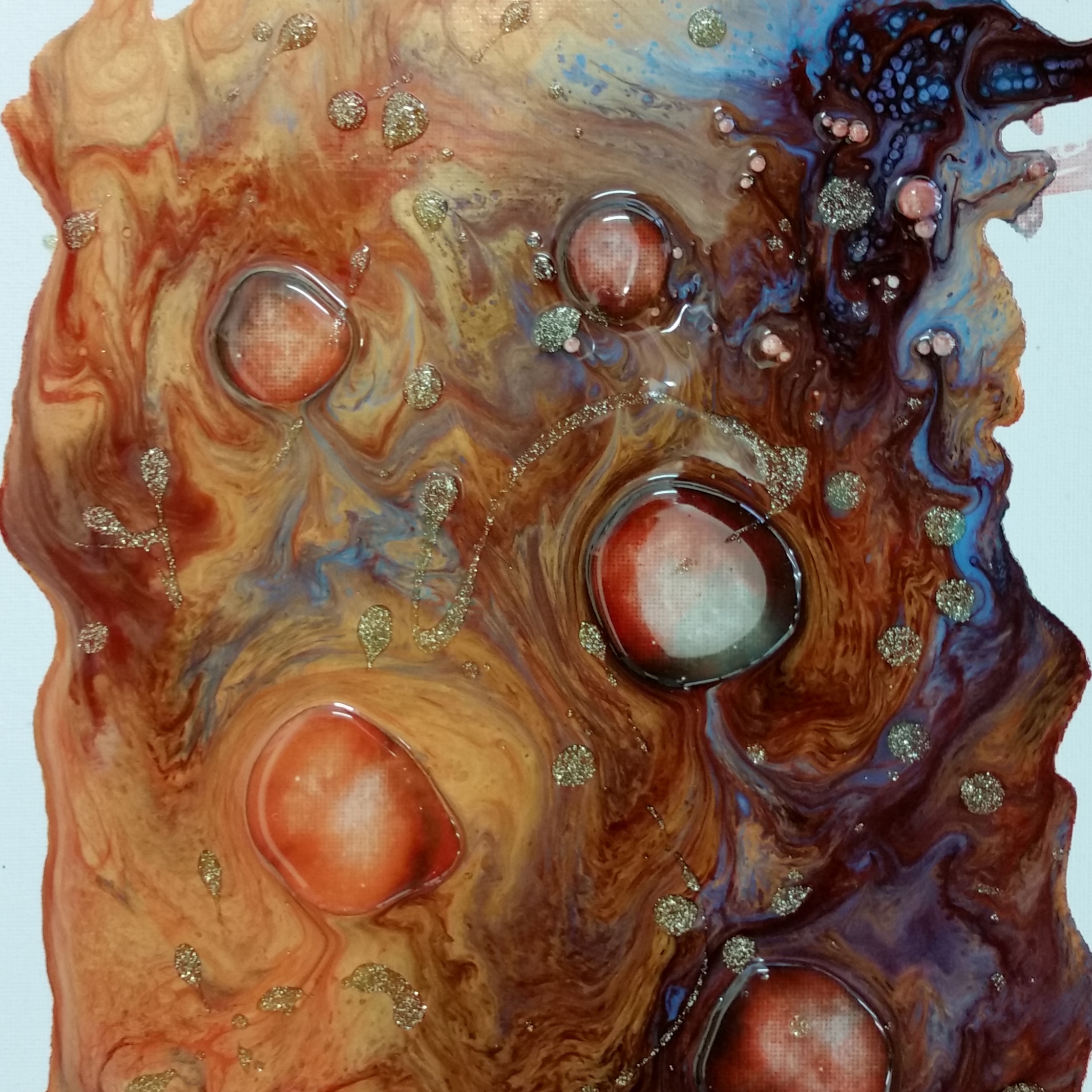 Pebeo Liquid Alkyd Oil paints (Vitrail, Fantasy Moon, and Fantasy Prisme) plus Resin "bubbles" on canvas.