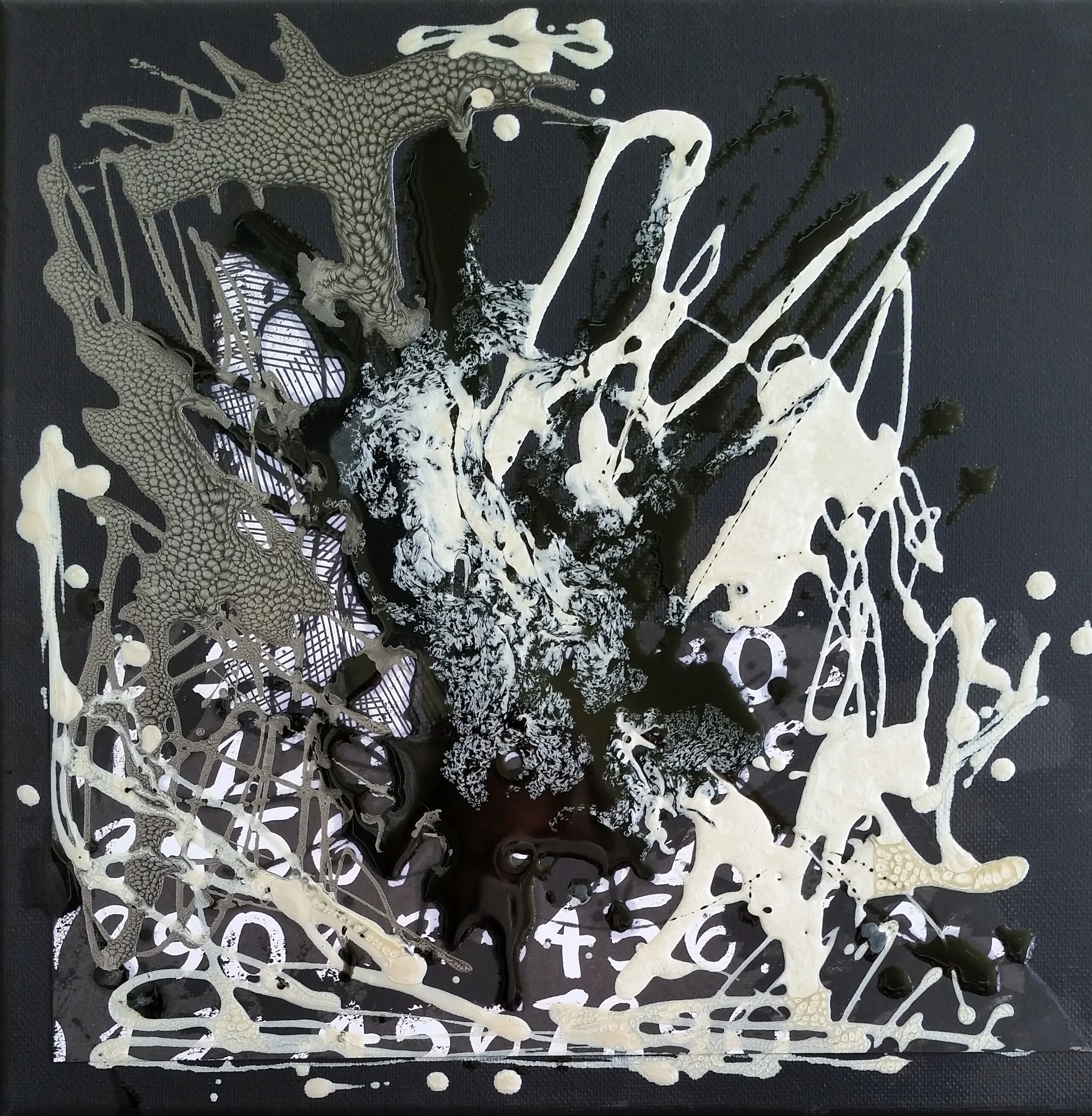 Black Resin and Fantasy Paints over Collage