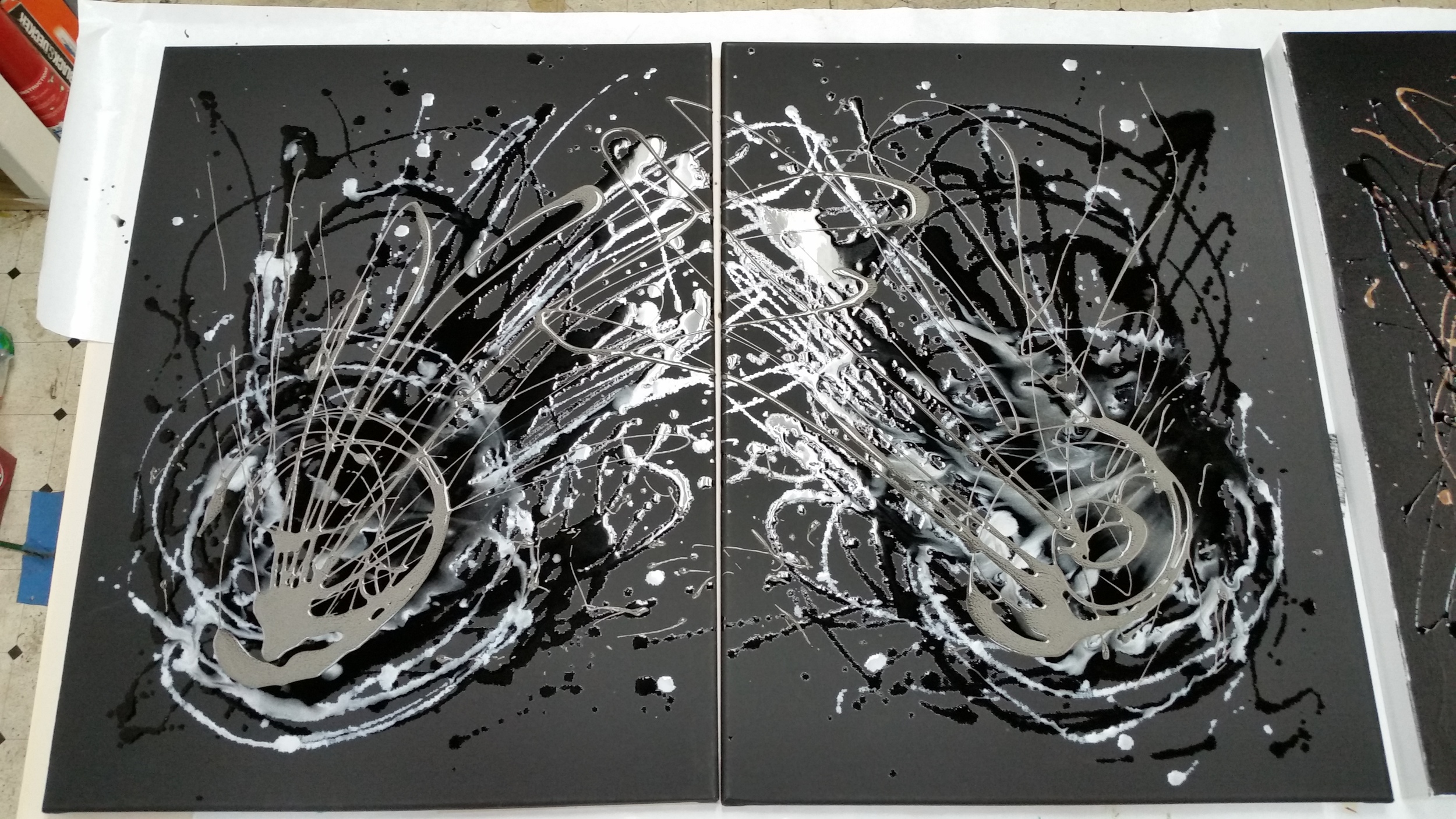Black and Pearl Resin with Fantasy Prisme Diptych 24in x 36in