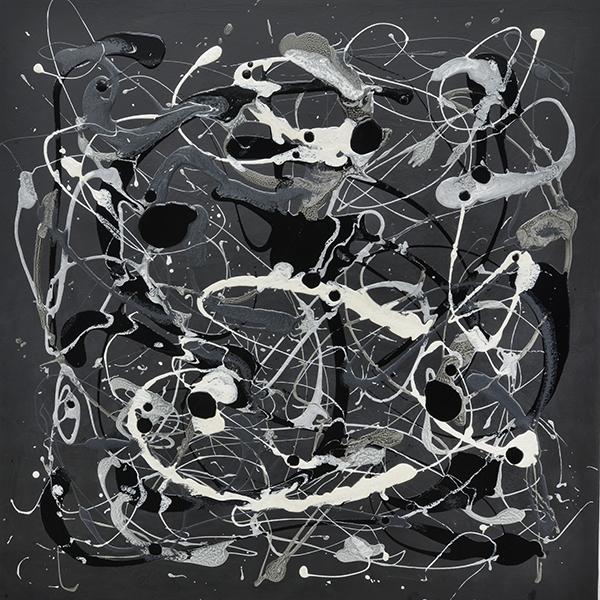 lovers embrace , 36" x 36" x 1.5", mixed media on canvas, Black Magic series, show price $4950