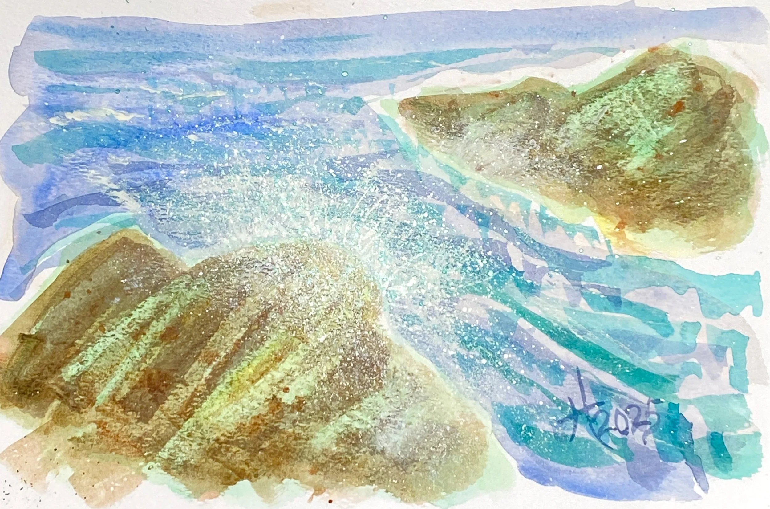 Watercolor Abstract Seascape Live Painting Class and Art Sale