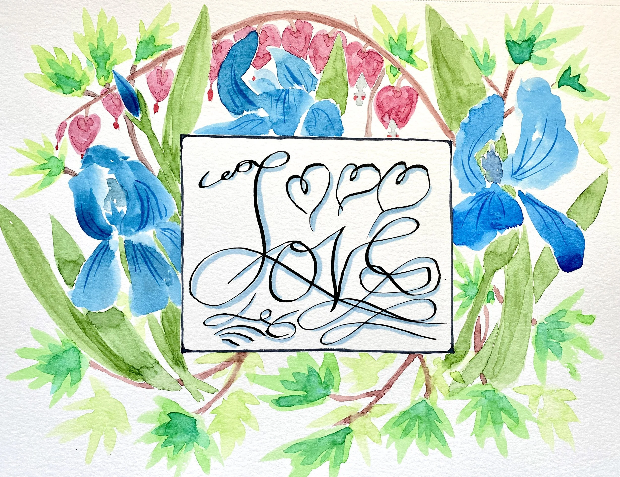 Floral Frame in Watercolor and Ink Lettering Live
