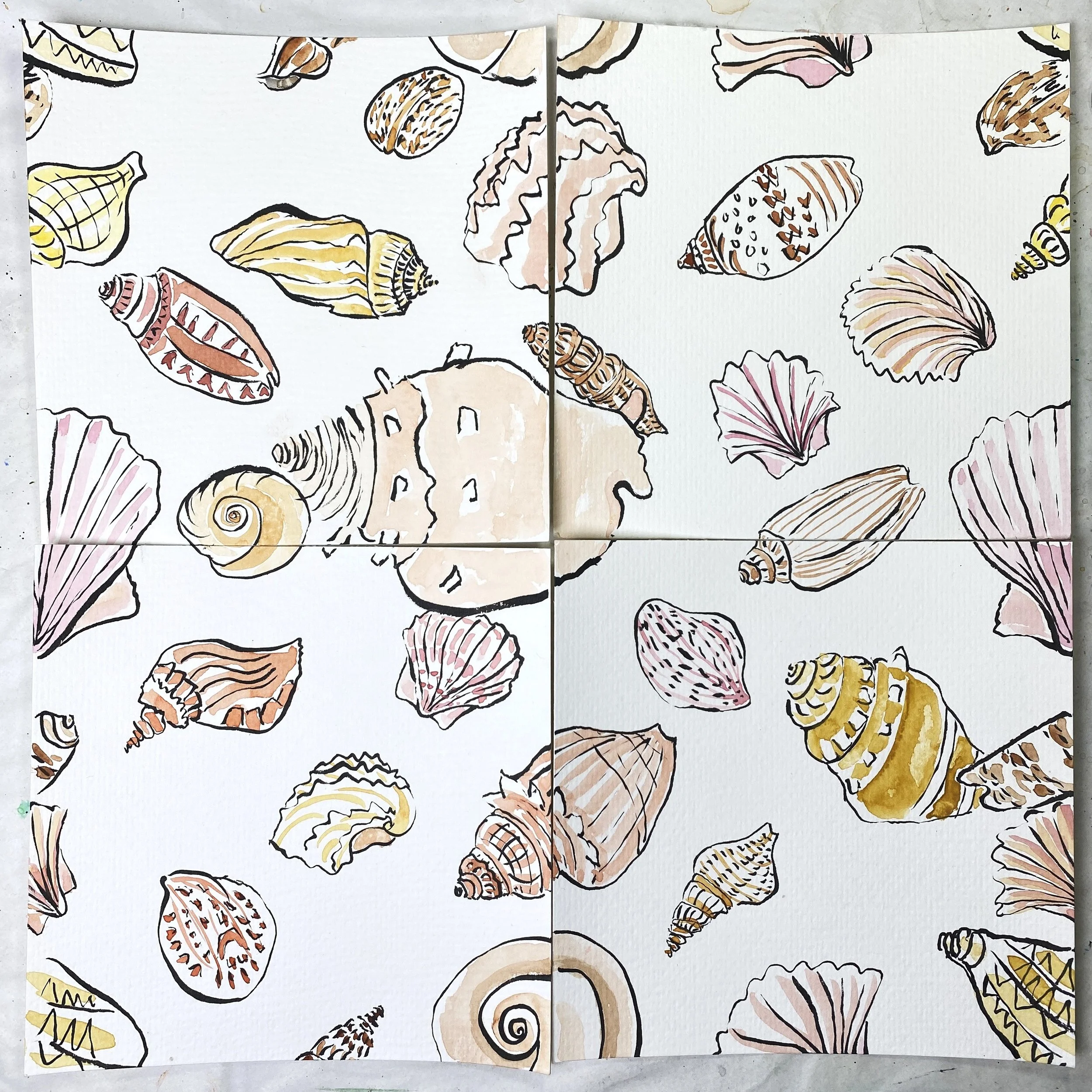 Create a Repeat Pattern with Ink and Watercolor Live Painting Class and Art Sale