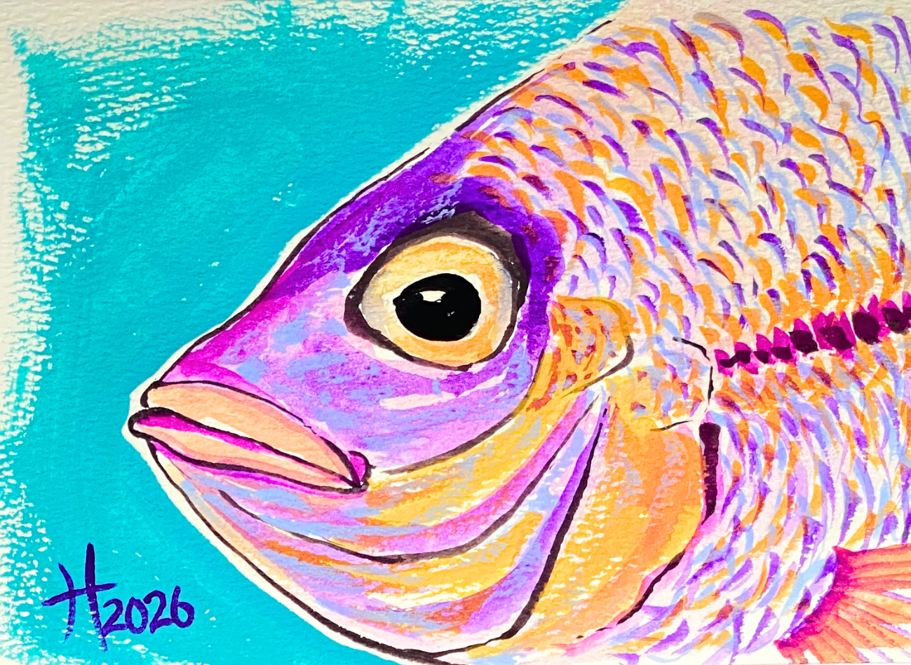 Fish Painting with Holbein Acrylic Gouache Live Class and Art Sale