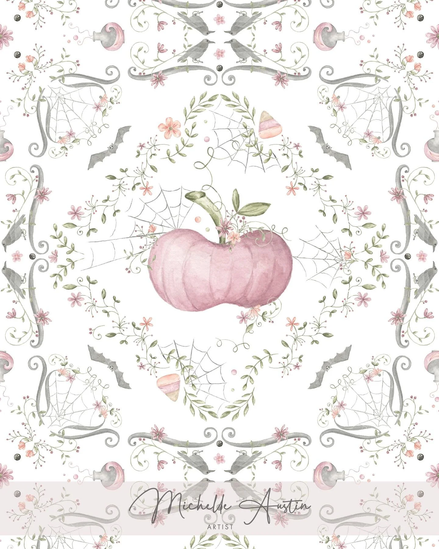 π I had fun working with these Halloween motifs that I painted this past weekend! I created these designs and will have them available in my Spoonflower shop soon!
Available for Art Licensing – DM or contact me at info@michelleaustin.ca 
 &c