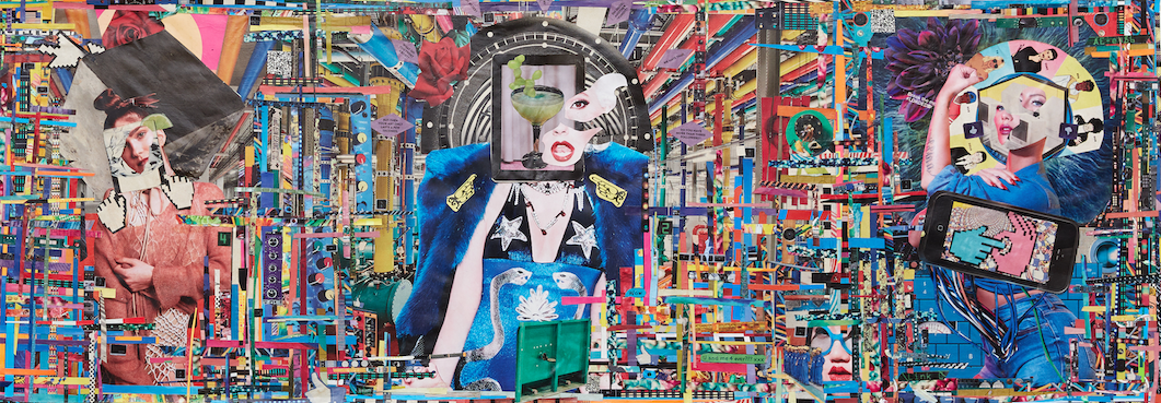 Copy, Paste , 40”x11” collage on wood