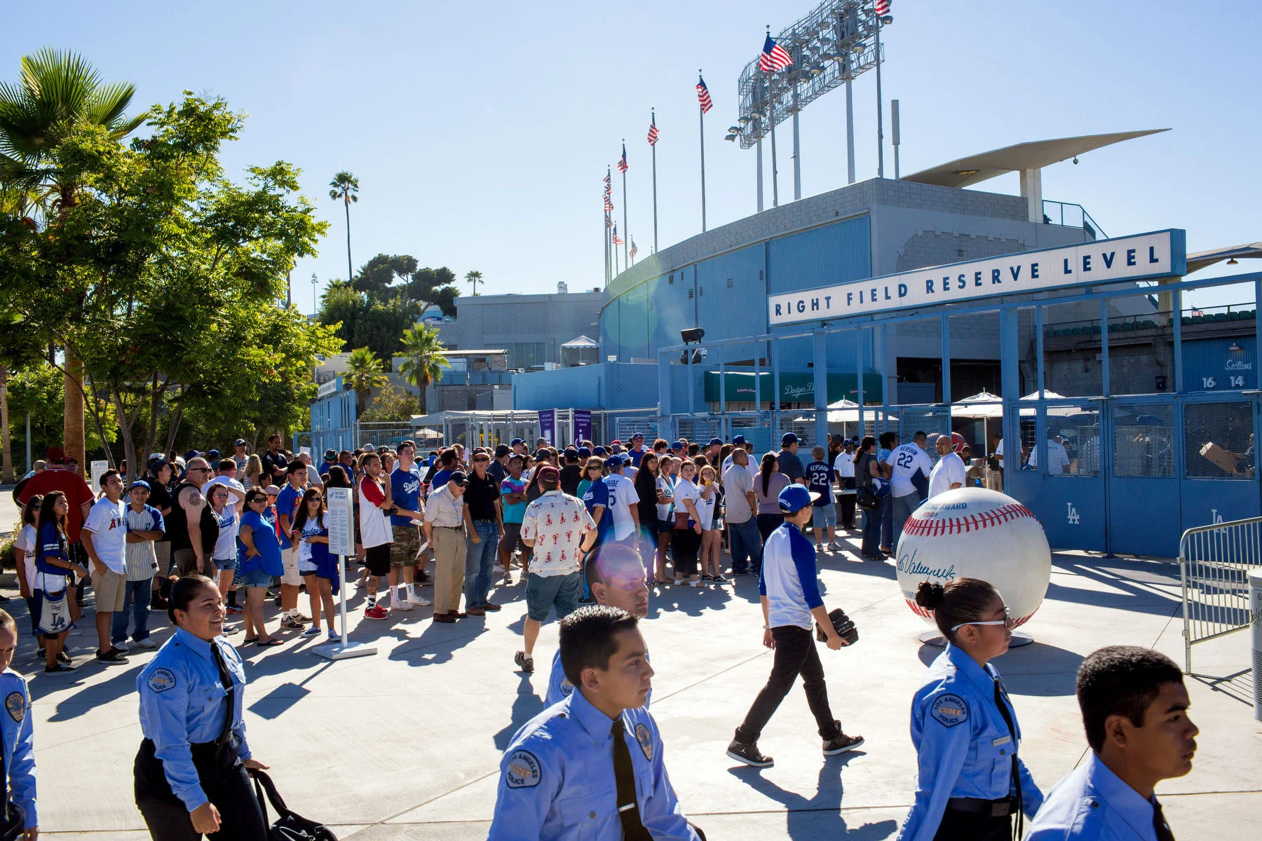 Dodger Stadium in Los Angeles, CA is repainted during every off-season. 