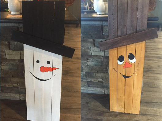 SANDHILL CRANE VINEYARDS - Reversible Wood Scarecrow - Snowman