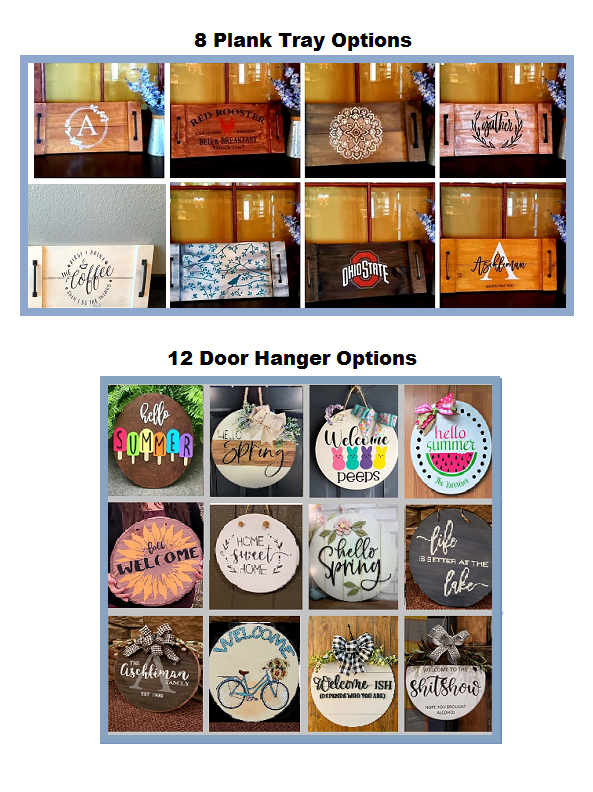 WHISKEY WINE &amp; ROSES -  Summer Door Hanger &amp; Farmhouse Plank Tray Painting Class