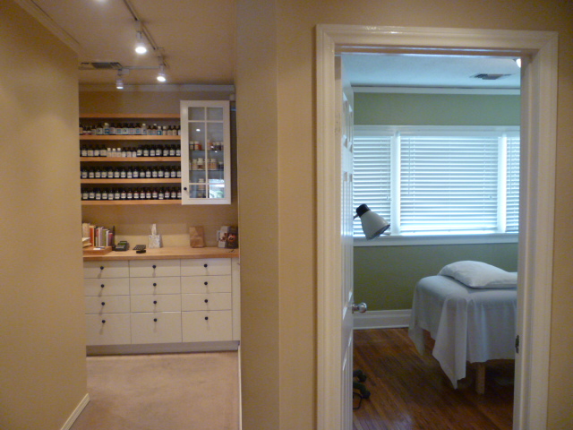 Acupuncture treatment room and herbs pharmacy