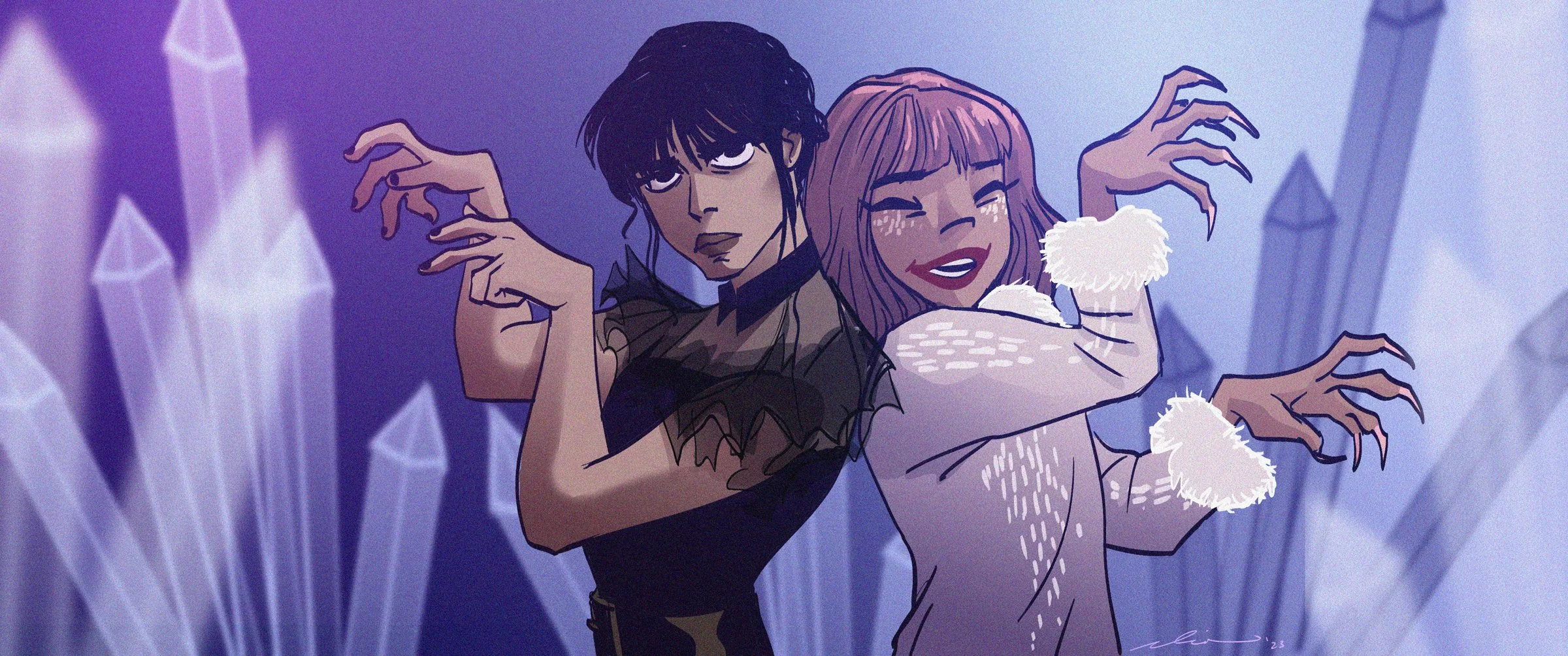 Wednesday dancing with her friend Enid