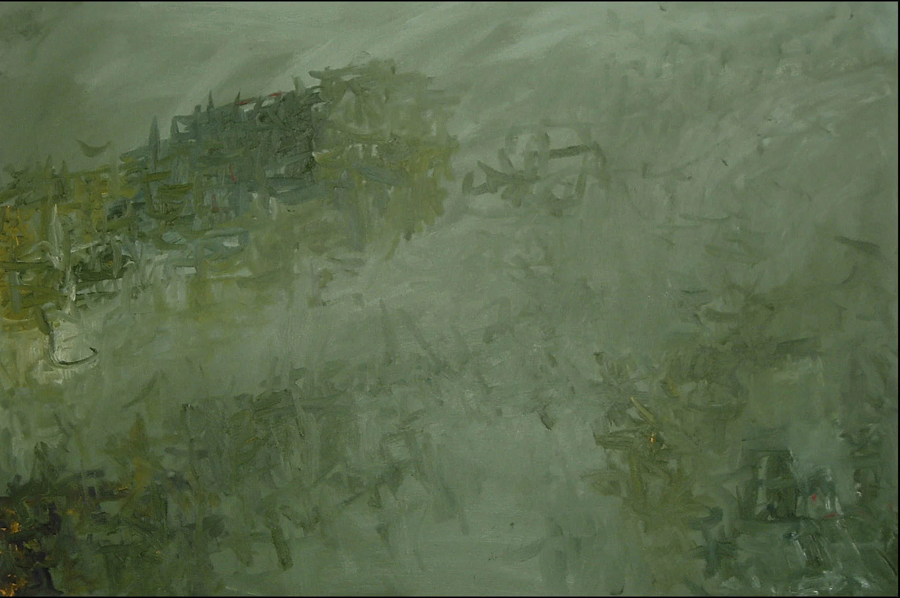 "Green City #6," oil on canvas, 12"x24"