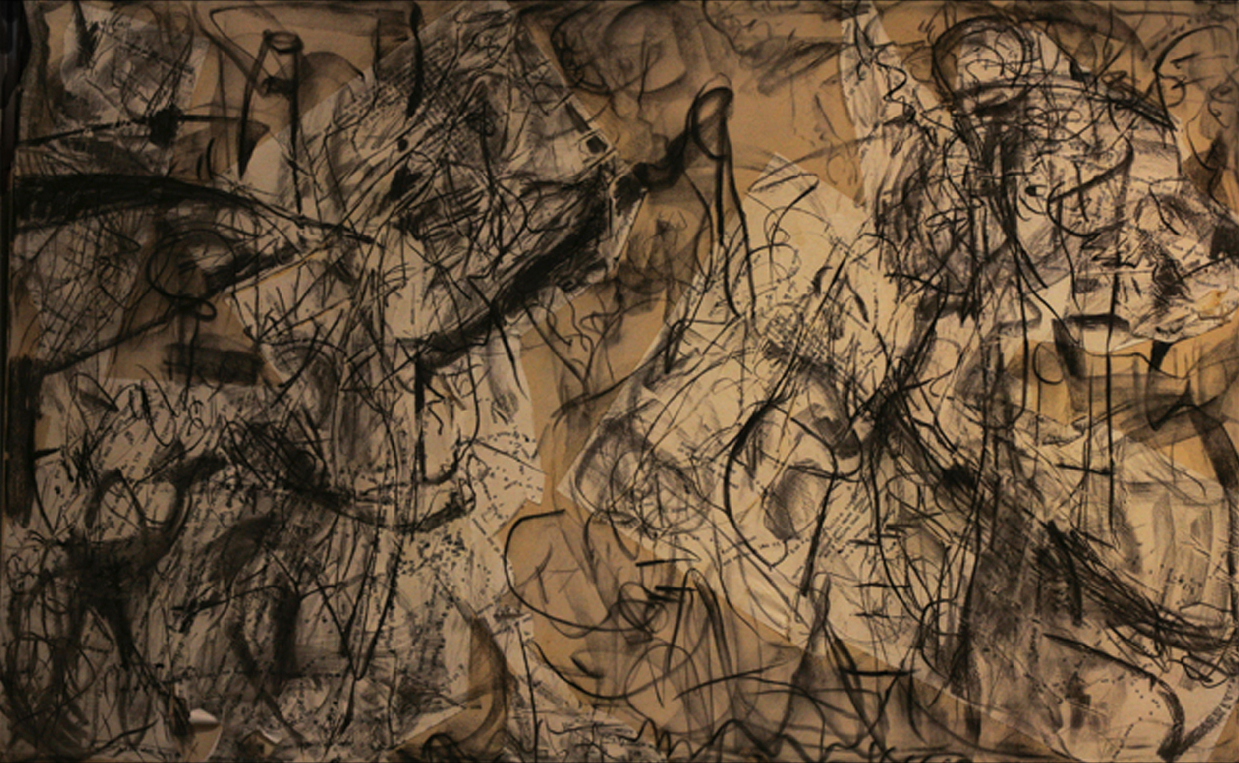 "Wordtree" #11, charcoal, type face, poetry collage, medium on canvas, 60'x 96""