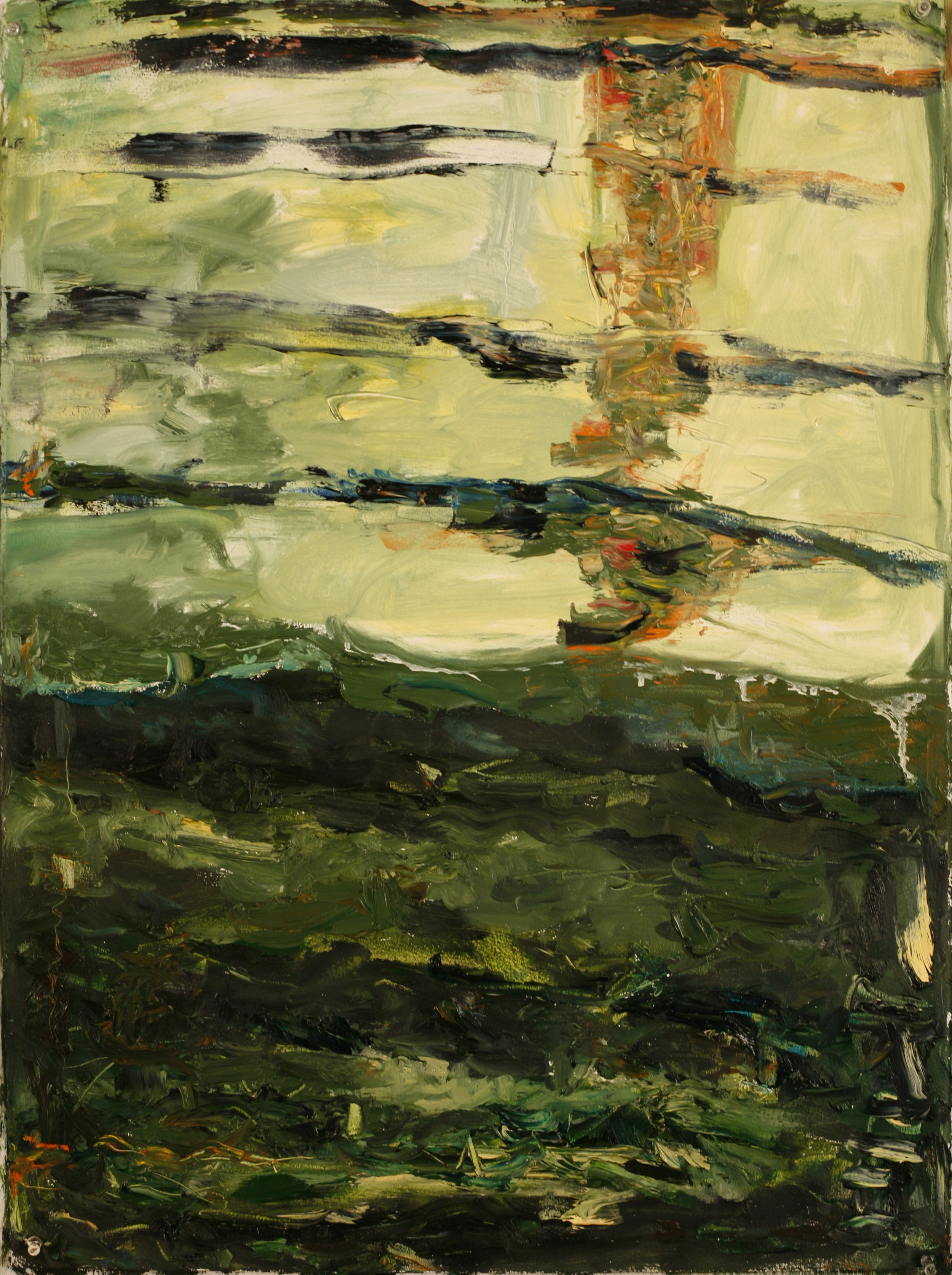 "Green Horizon", Structure of Earth #78, oil on Arches paper, 22"x30"