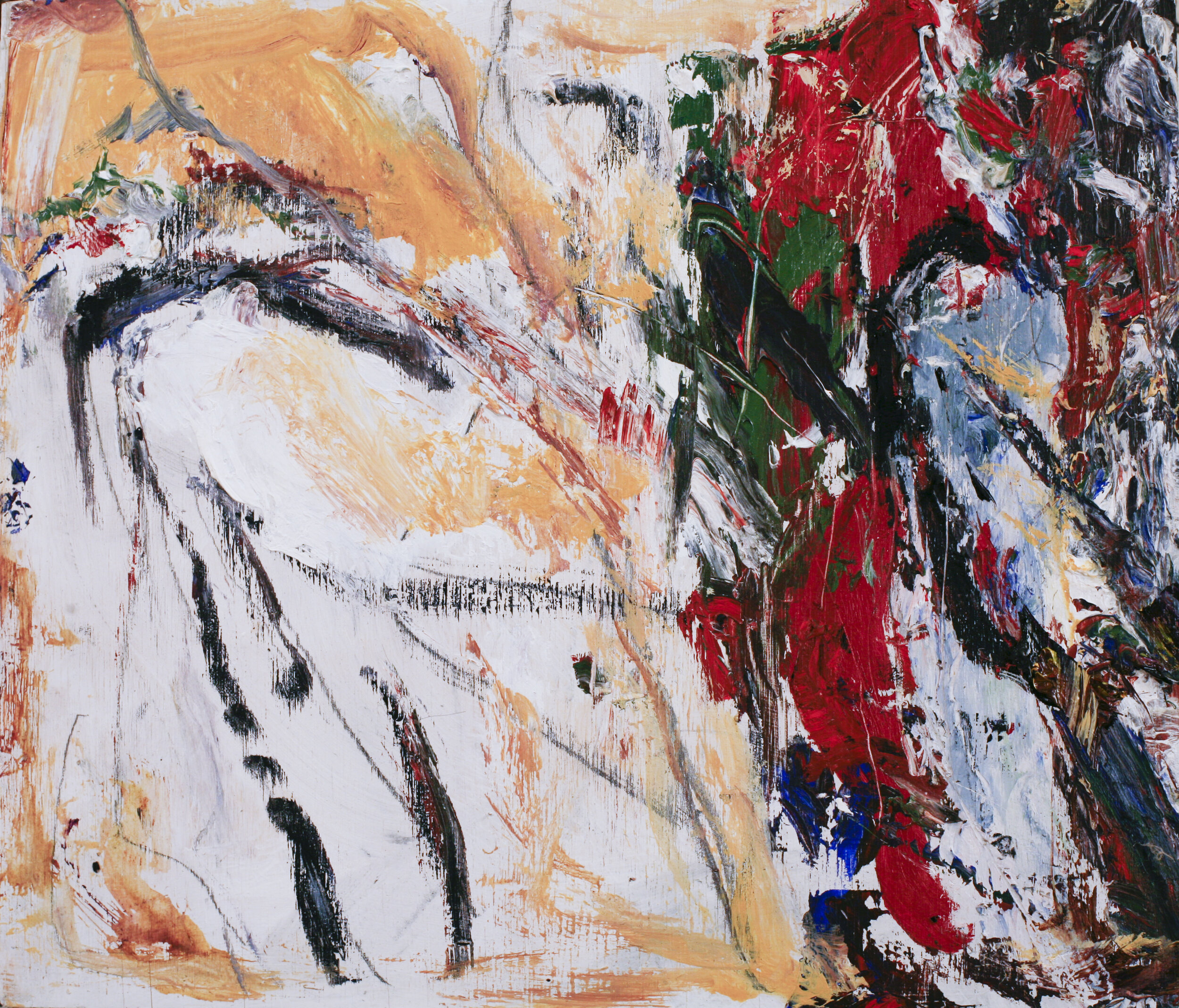"The  Whisperer", 12"x14", acrylic, graphite, oil sitck on panel, 6-16-'14