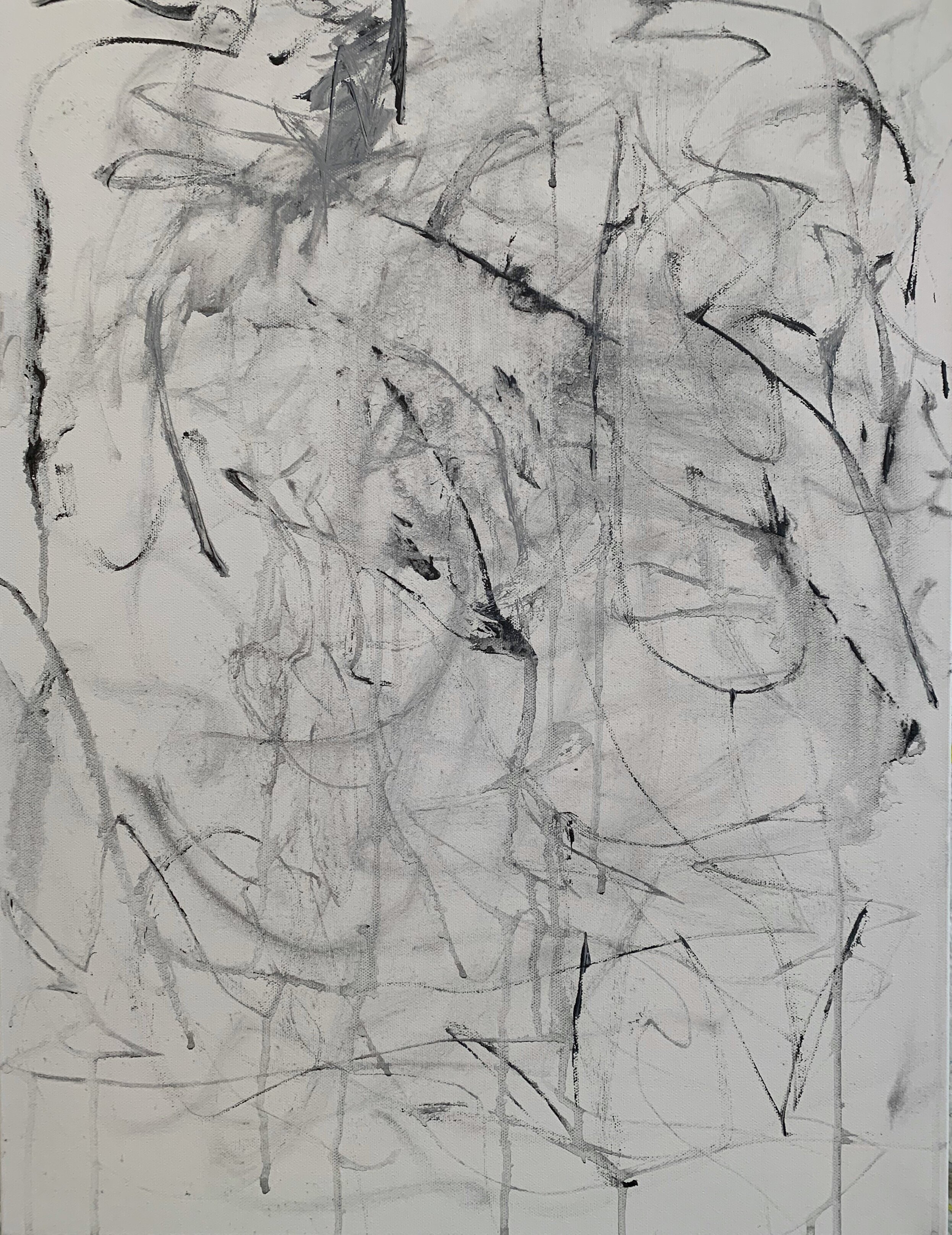 “May 7, 2021,” acrylic charcoal, ink on canvas, 24"x18"